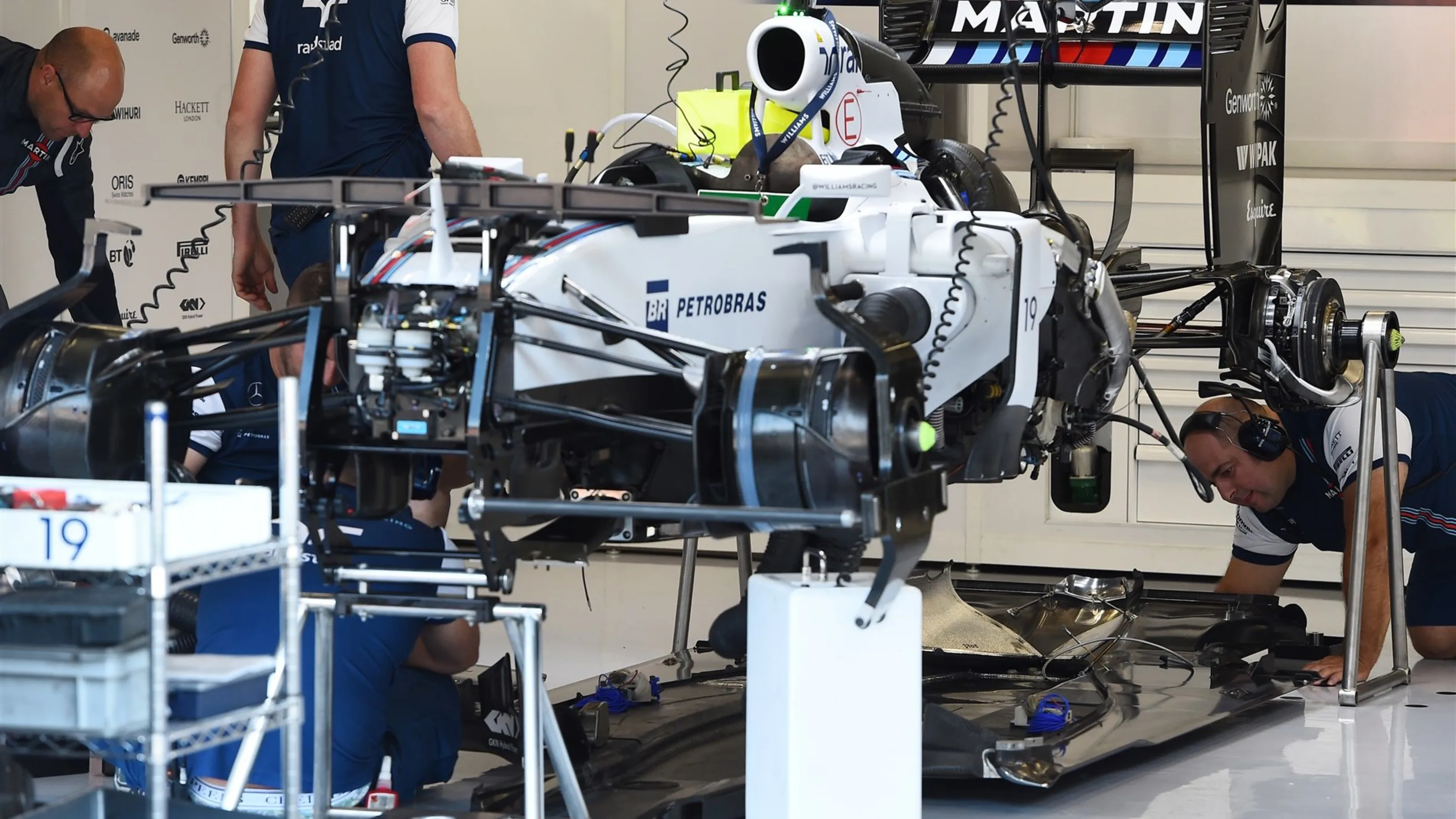 Williams FW37 in the garage at Formula One World Championship, Rd11, Belgian Grand Prix,