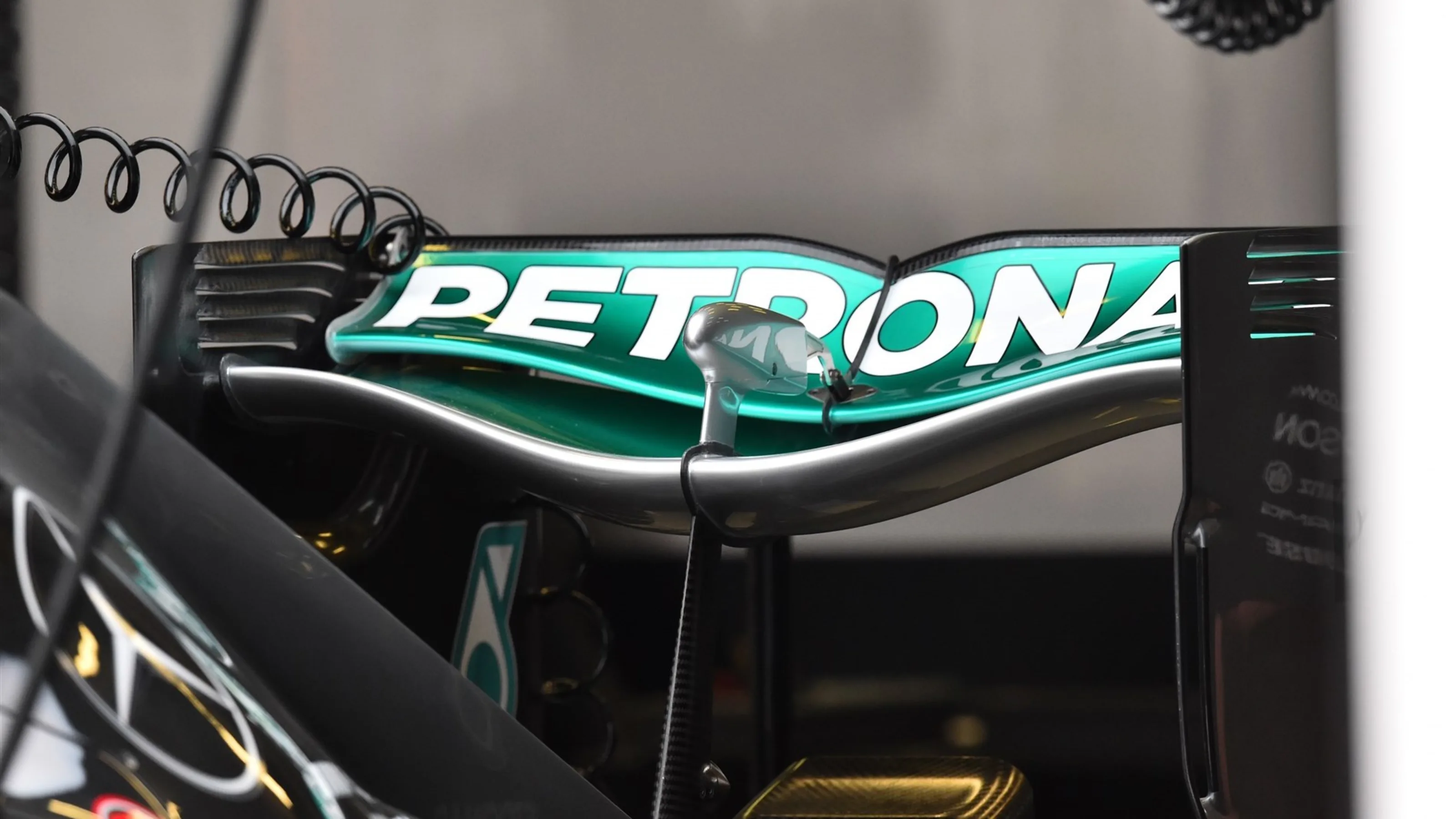Mercedes AMG F1 W06 rear wing detail at Formula One World Championship, Rd11, Belgian Grand Prix,