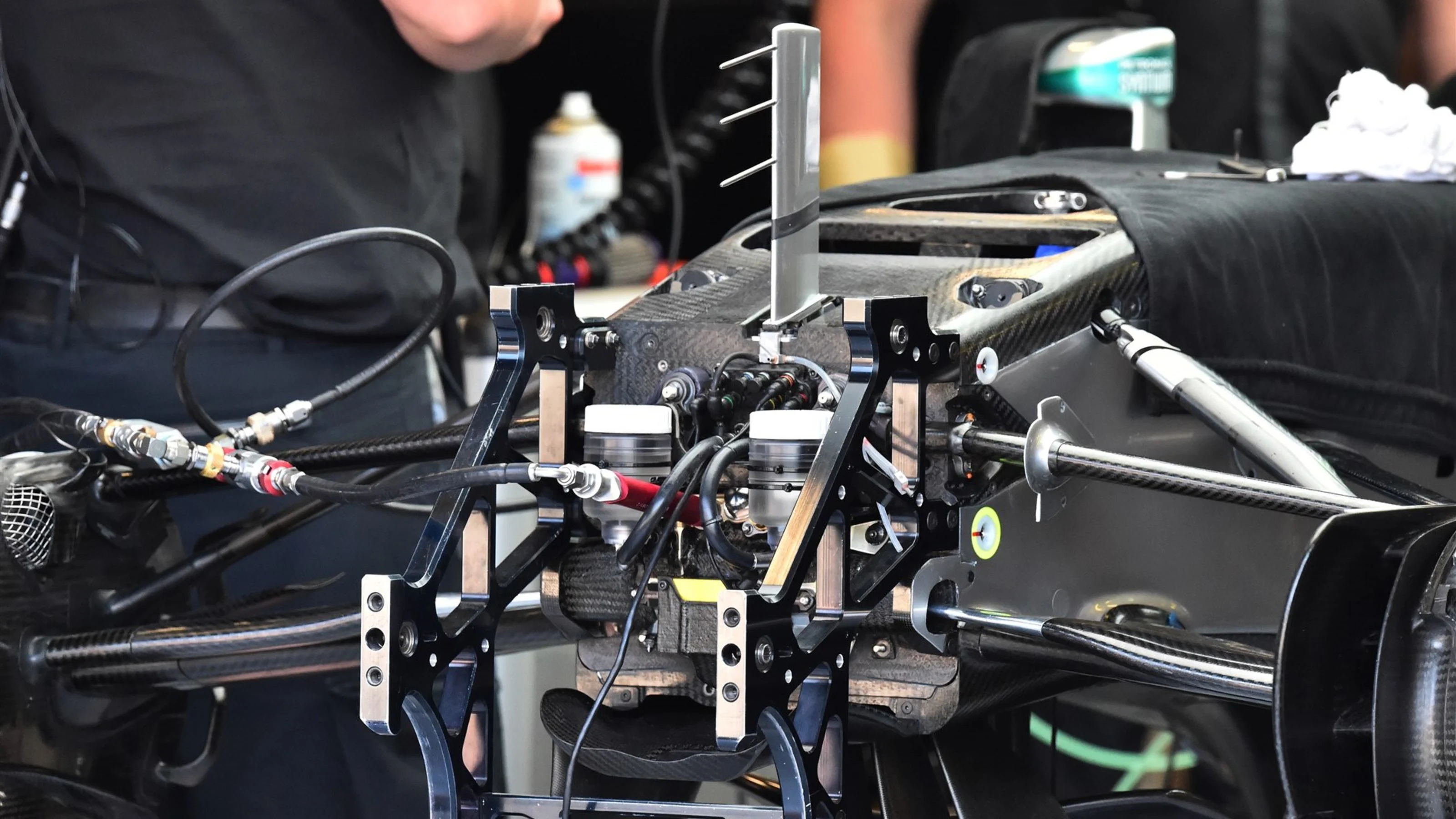 Mercedes AMG F1 W06 chassis and front suspension detail at Formula One World Championship, Rd11,