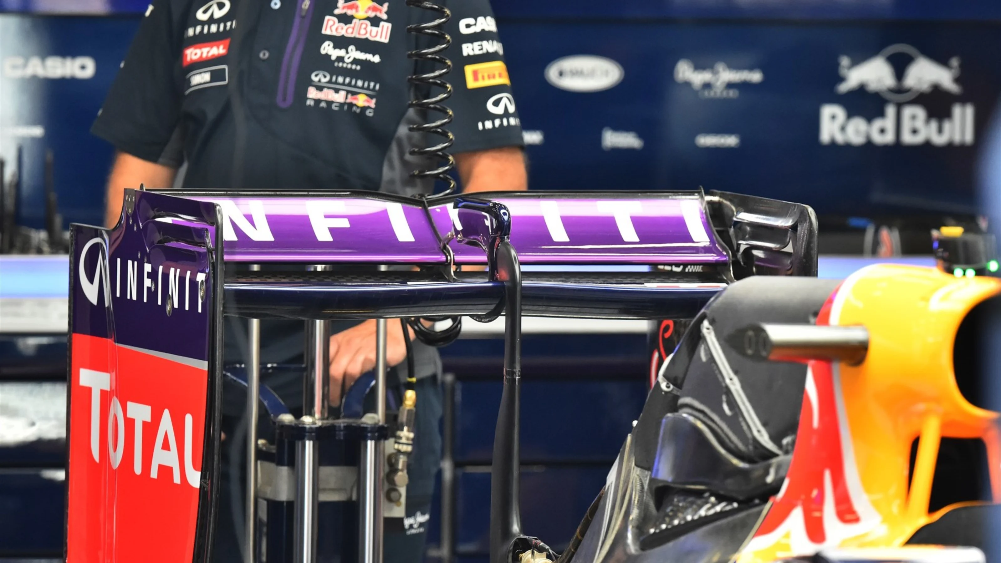 Red Bull Racing RB11 rear wing at Formula One World Championship, Rd11, Belgian Grand Prix,