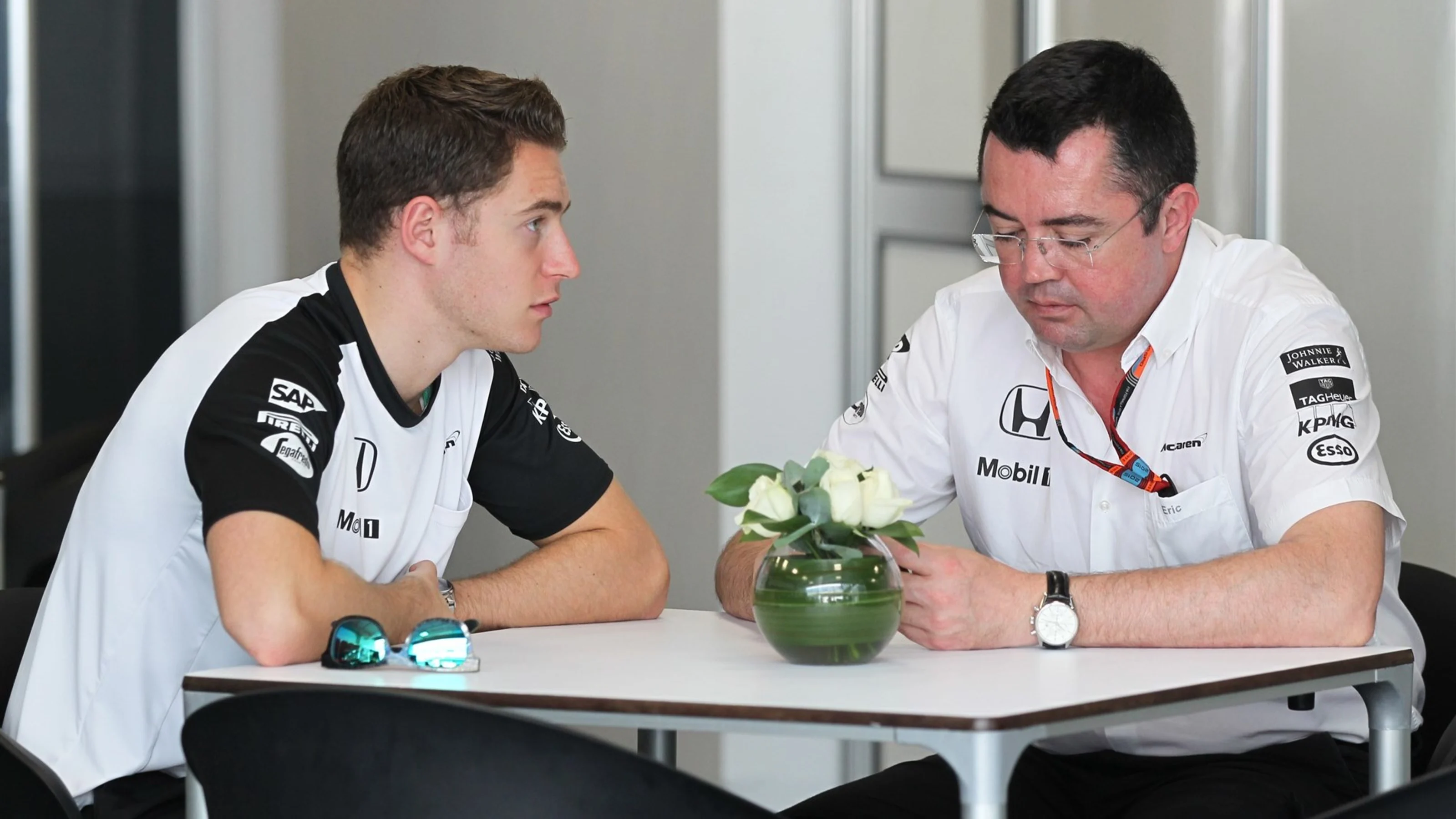 Stoffel Vandoorne (BEL) McLaren and Eric Boullier (FRA) McLaren Racing Director at Formula One