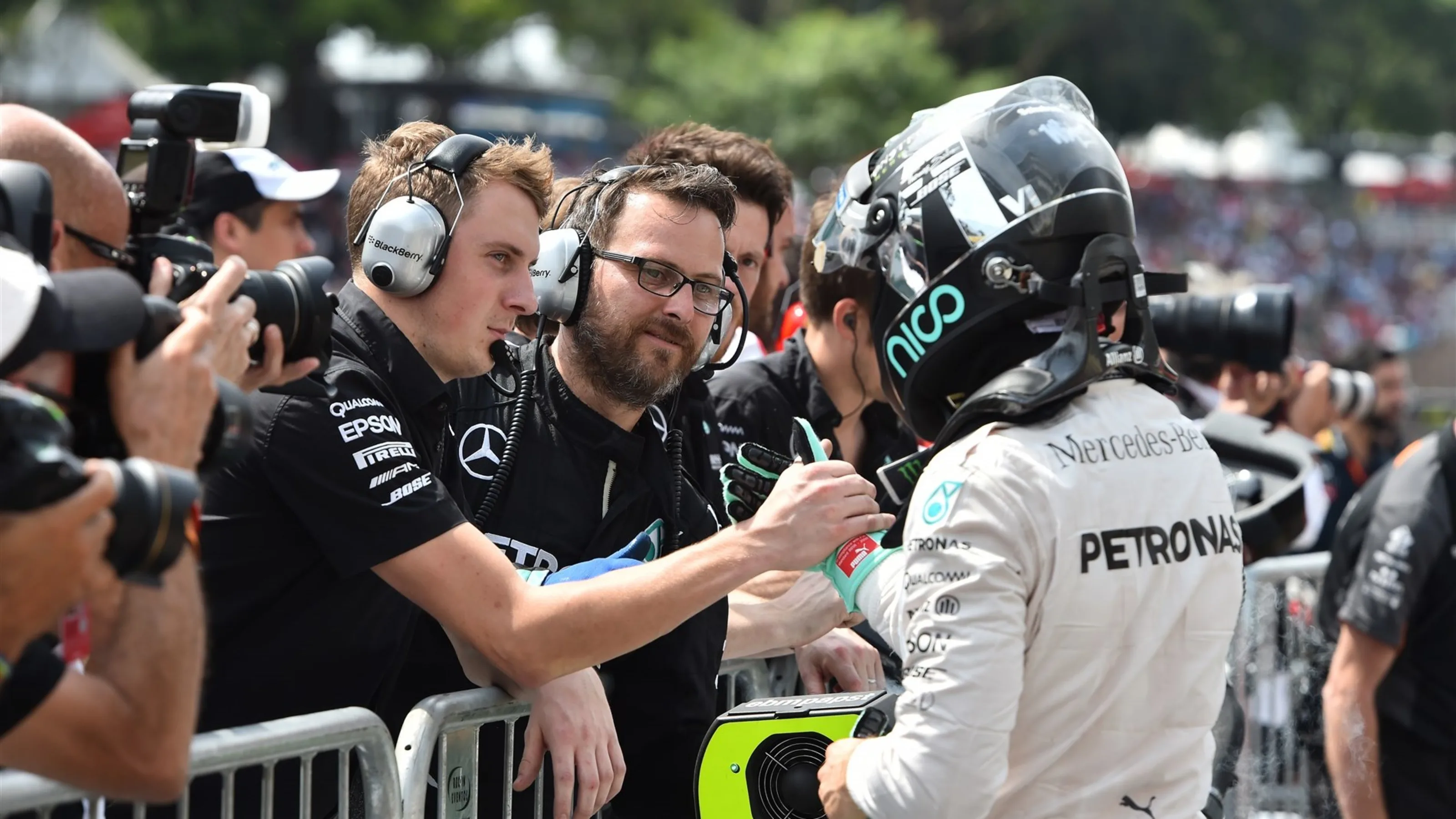 Pole sitter Nico Rosberg (GER) Mercedes AMG F1 celebrates in parc ferme at Formula One World