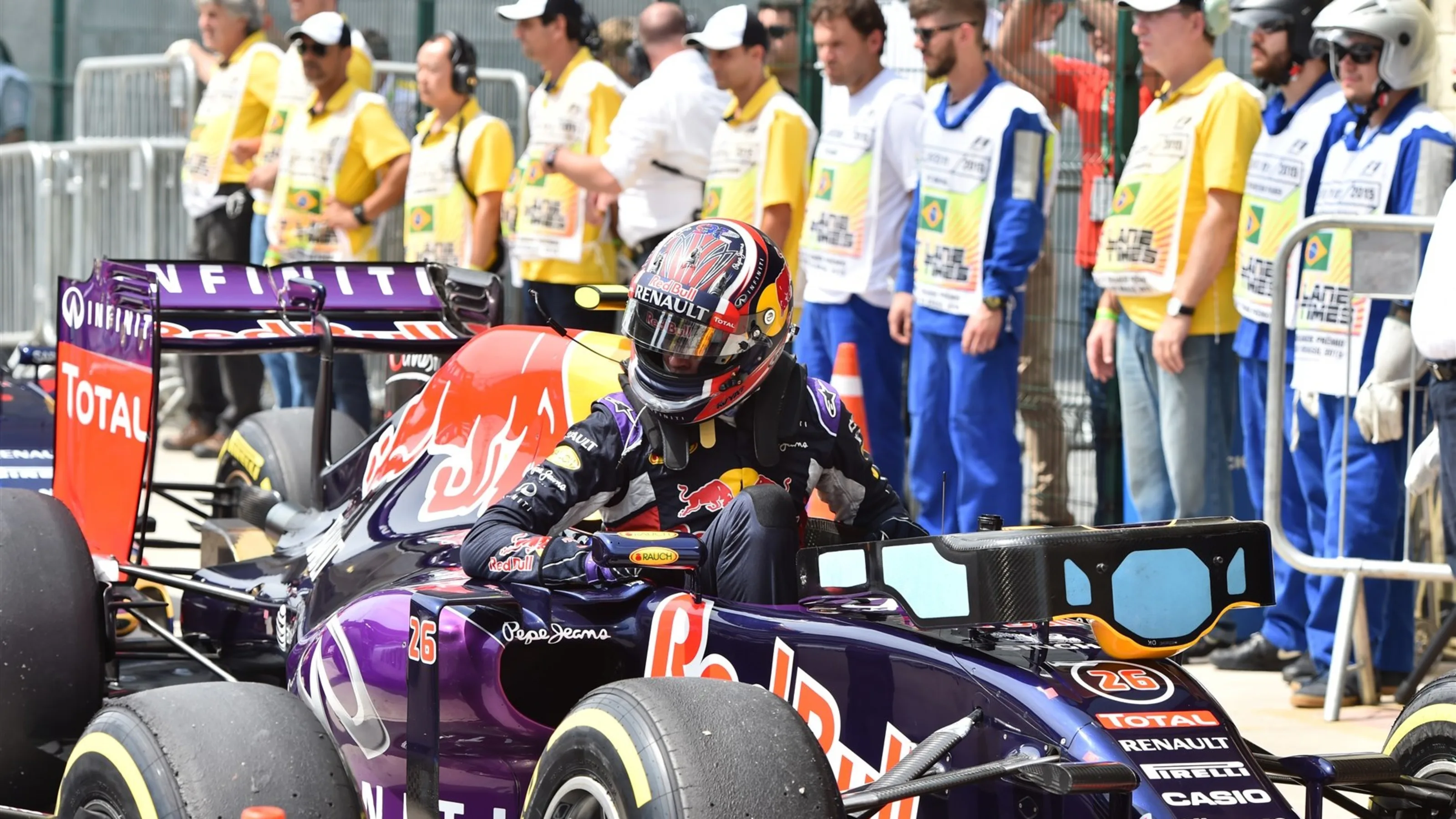 Daniil Kvyat (RUS) Red Bull Racing RB11 in parc ferme at Formula One World Championship, Rd18,