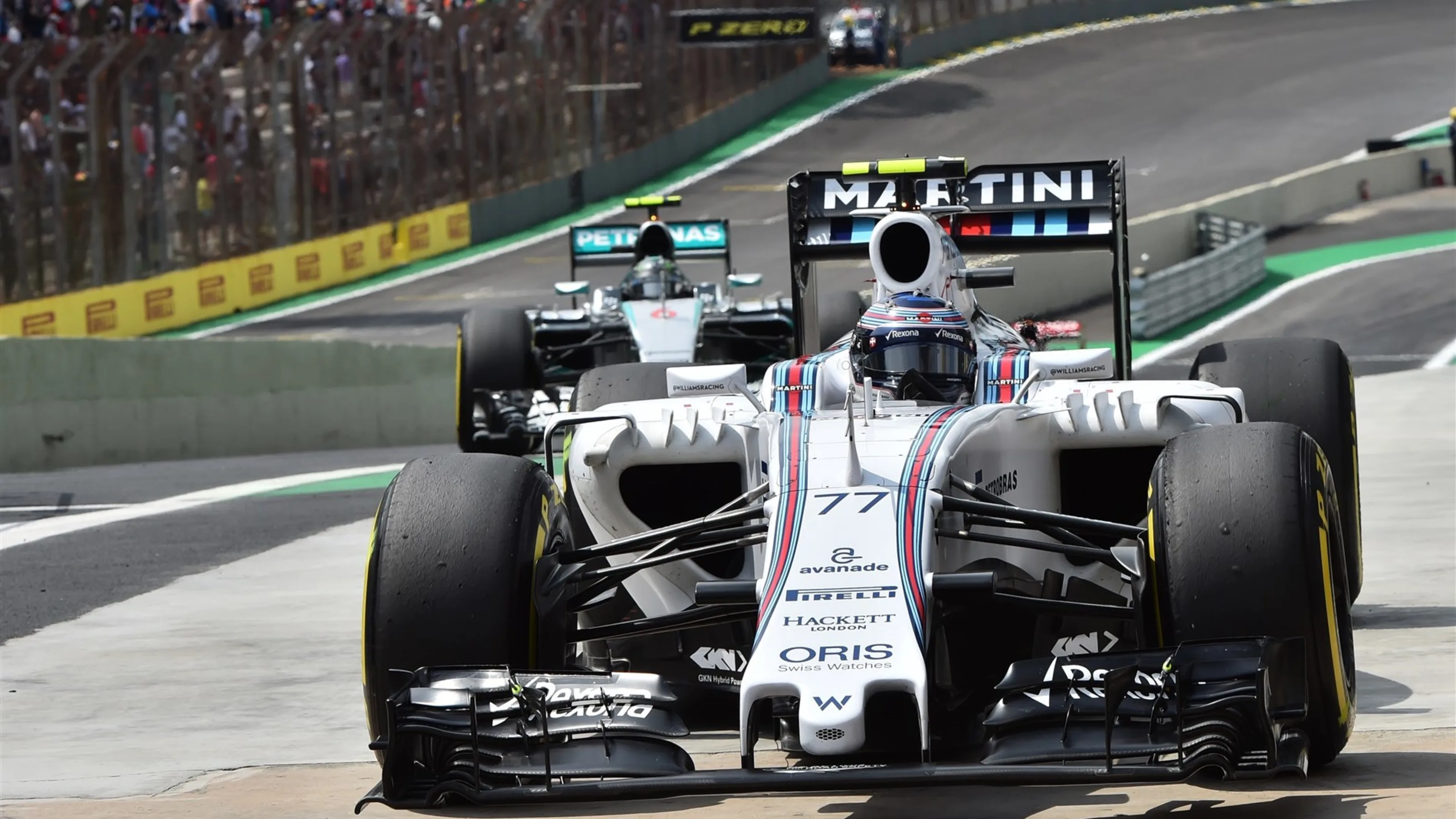 Valtteri Bottas (FIN) Williams FW37 in parc ferme at Formula One World Championship, Rd18,
