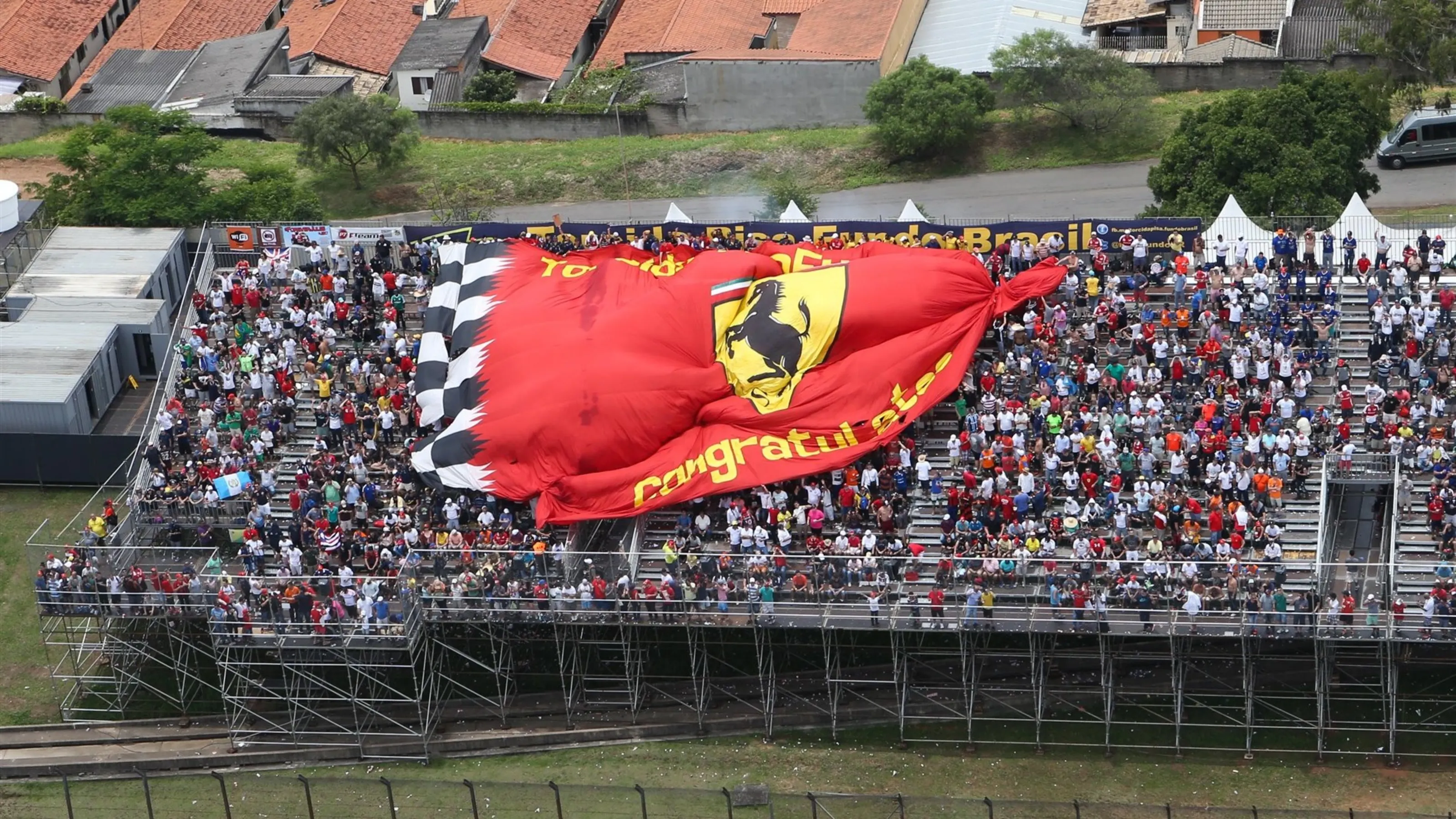 Fans and Flag at Formula One World Championship, Rd18, Brazilian Grand Prix, Race, Interlagos, Sao