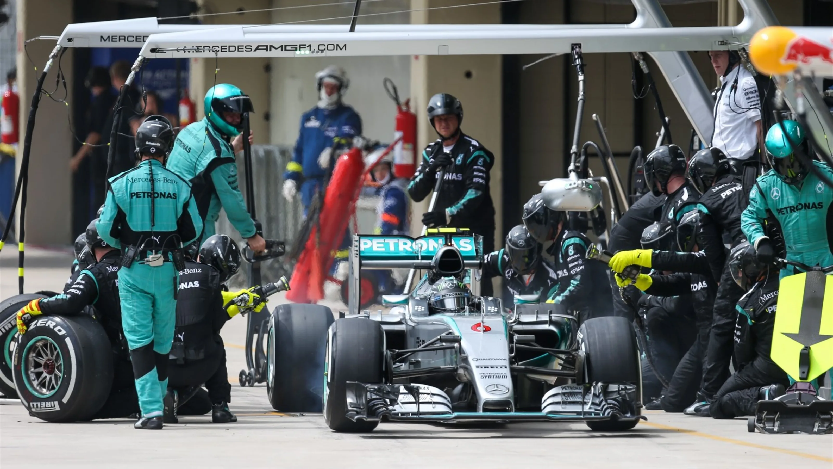 Nico Rosberg (GER) Mercedes AMG F1 W06 pit stop at Formula One World Championship, Rd18, Brazilian