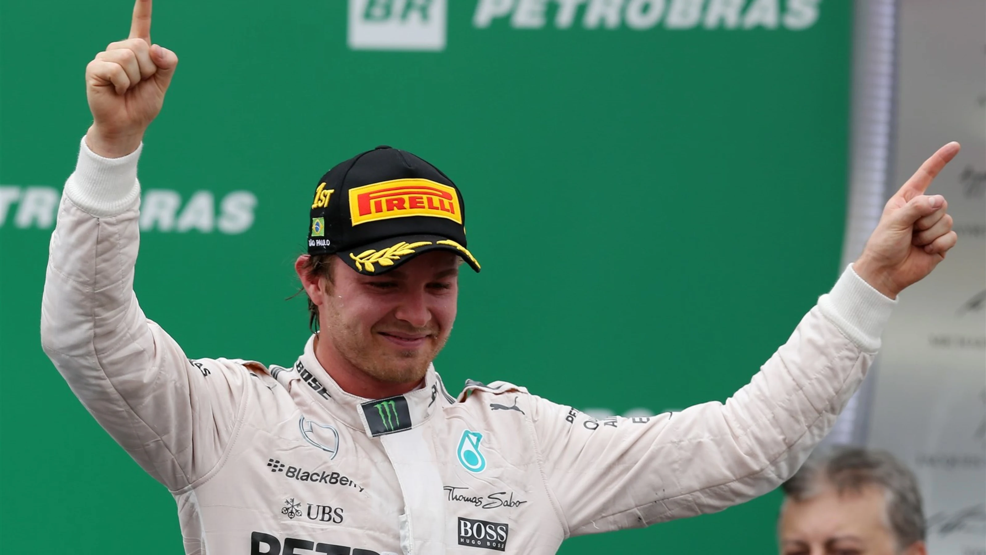 Race winner Nico Rosberg (GER) Mercedes AMG F1 W06 celebrates on the podium at Formula One World