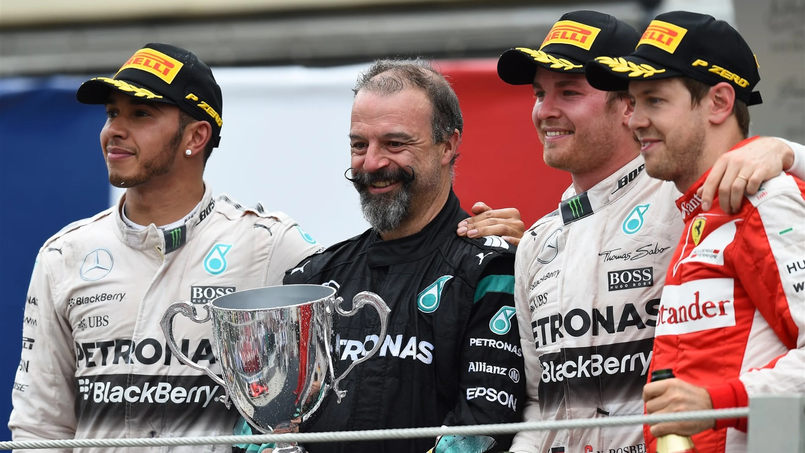 (L to R): Lewis Hamilton (GBR) Mercedes AMG F1, James Waddell (GBR) Mercedes AMG F1 Race Team