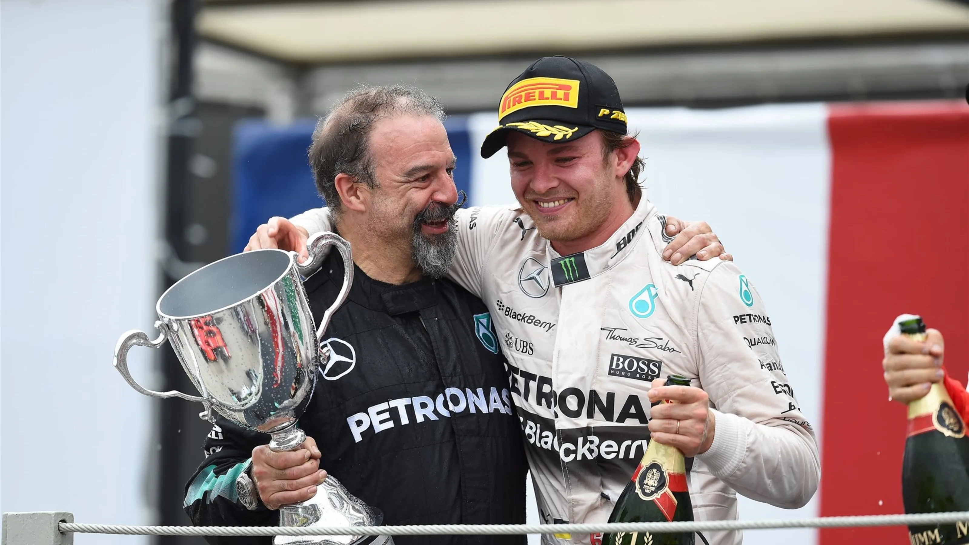 James Waddell (GBR) Mercedes AMG F1 Race Team Composite Technician and race winner Nico Rosberg