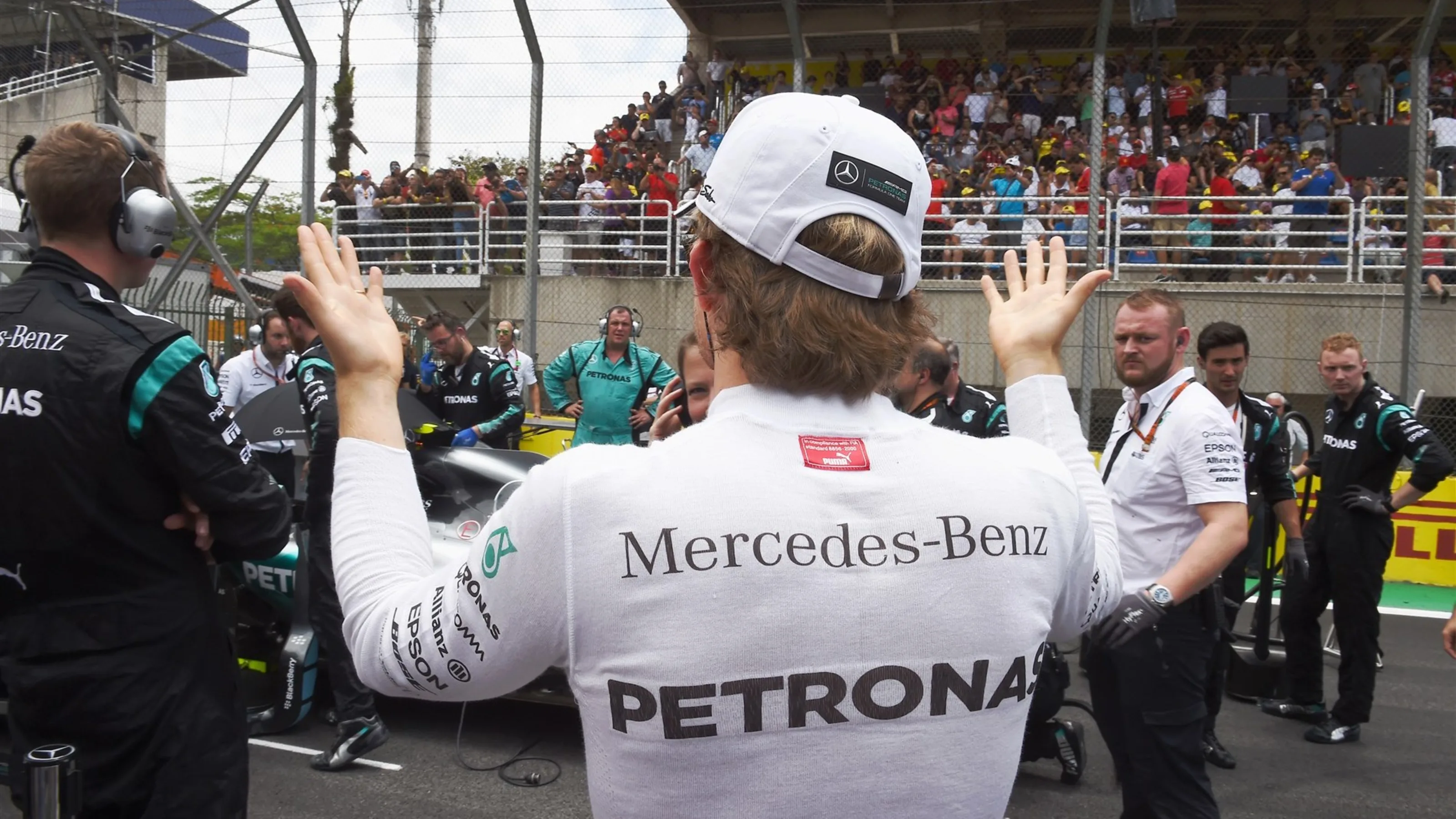 Nico Rosberg (GER) Mercedes AMG F1 on the grid at Formula One World Championship, Rd18, Brazilian