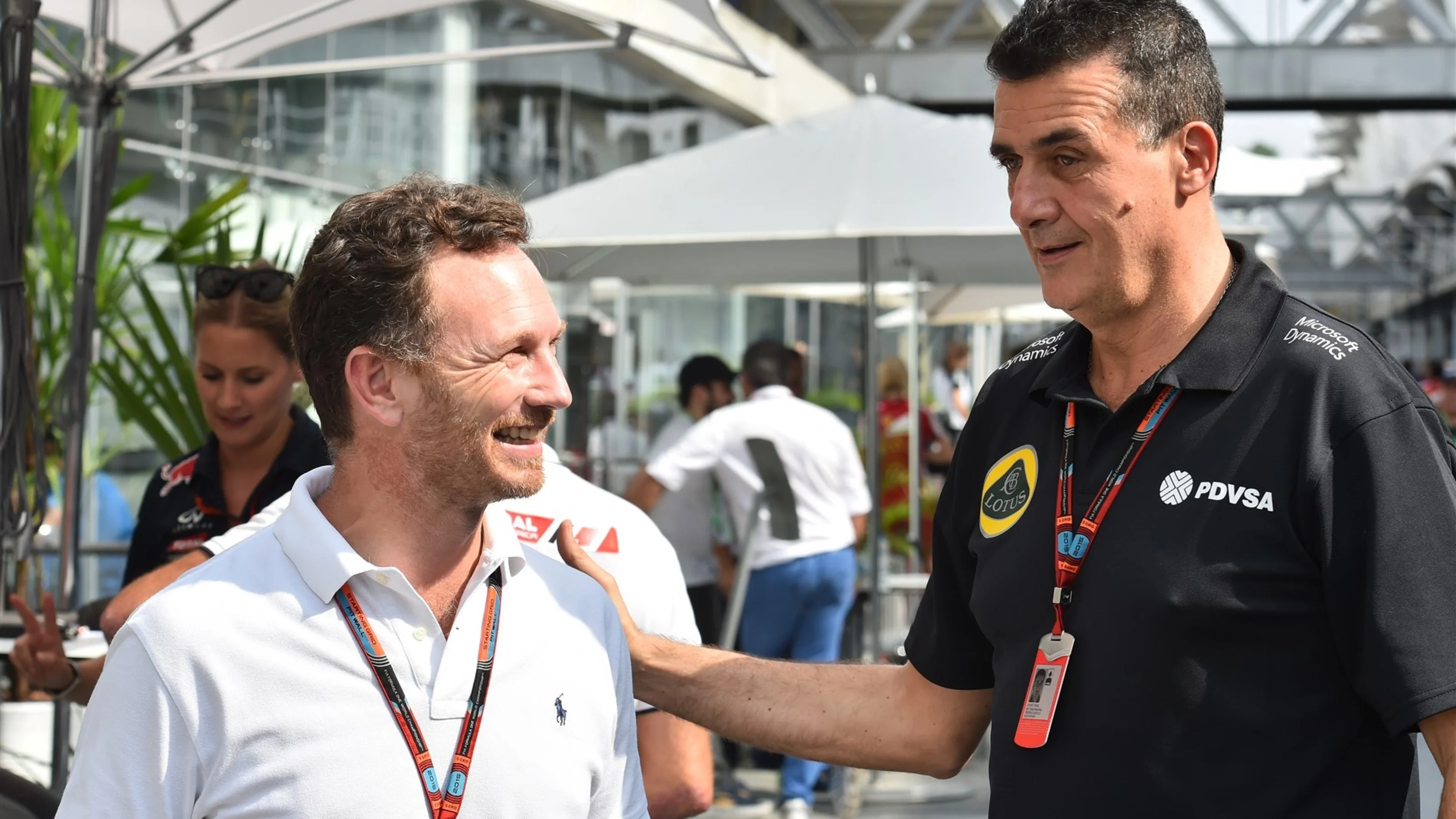 Christian Horner (GBR) Red Bull Racing Team Principal and Federico Gastaldi (ARG) Lotus F1 Team