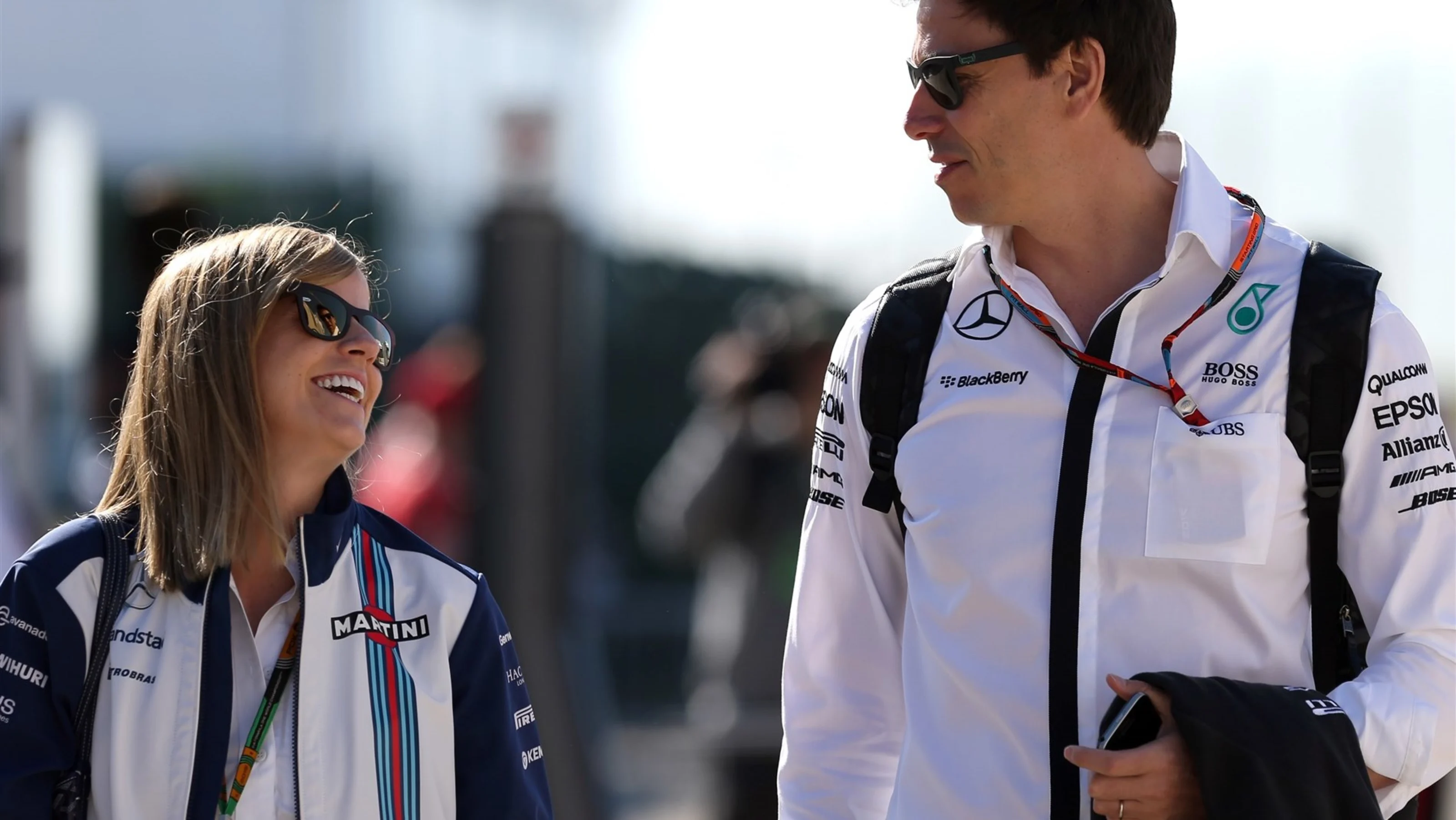 Susie Wolff (GBR) Williams Development Driver and Toto Wolff (AUT) Mercedes AMG F1 Director of