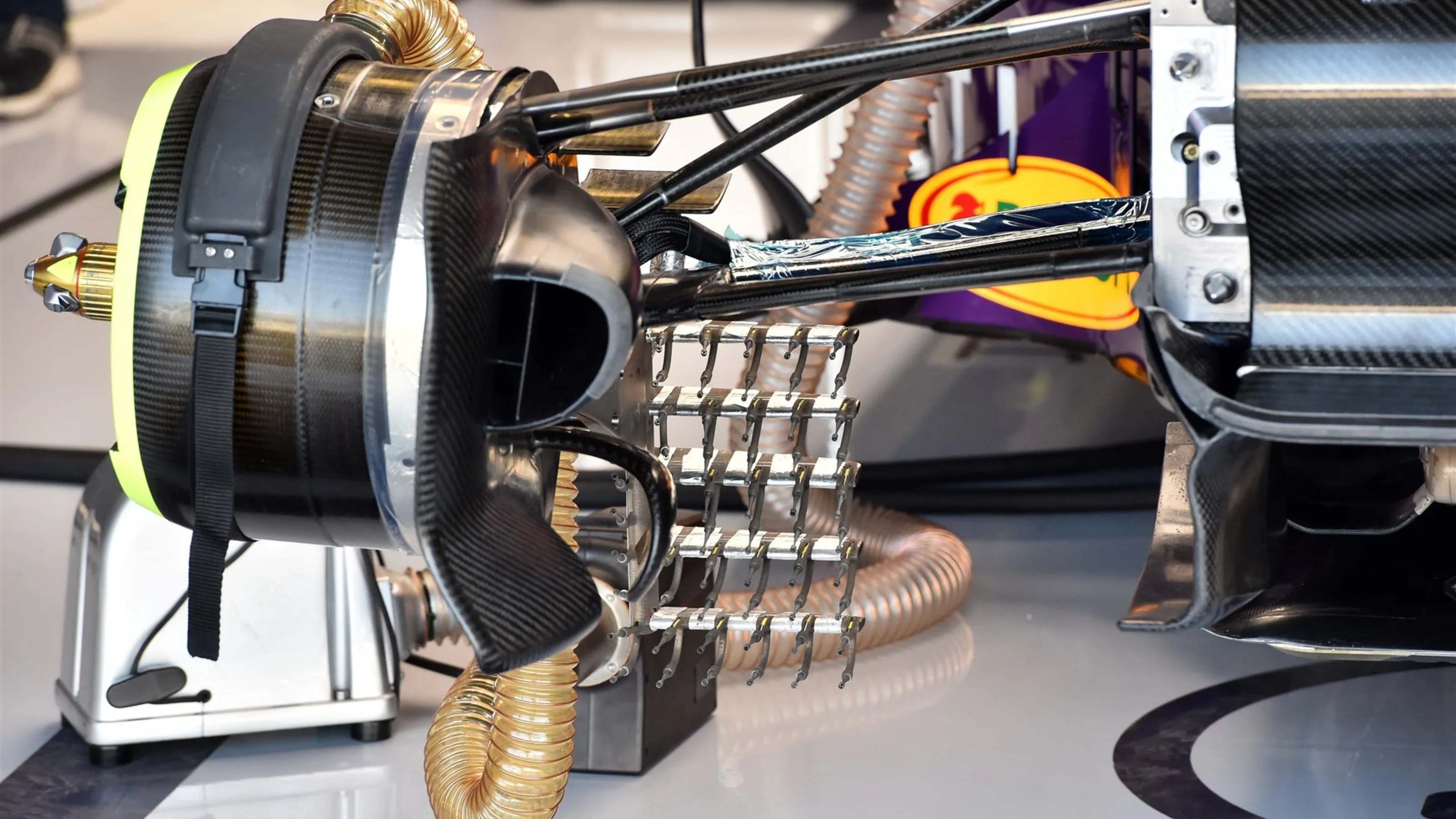 Red Bull Racing RB11 front wheel hub and aero sensor at Formula One World Championship, Rd9,
