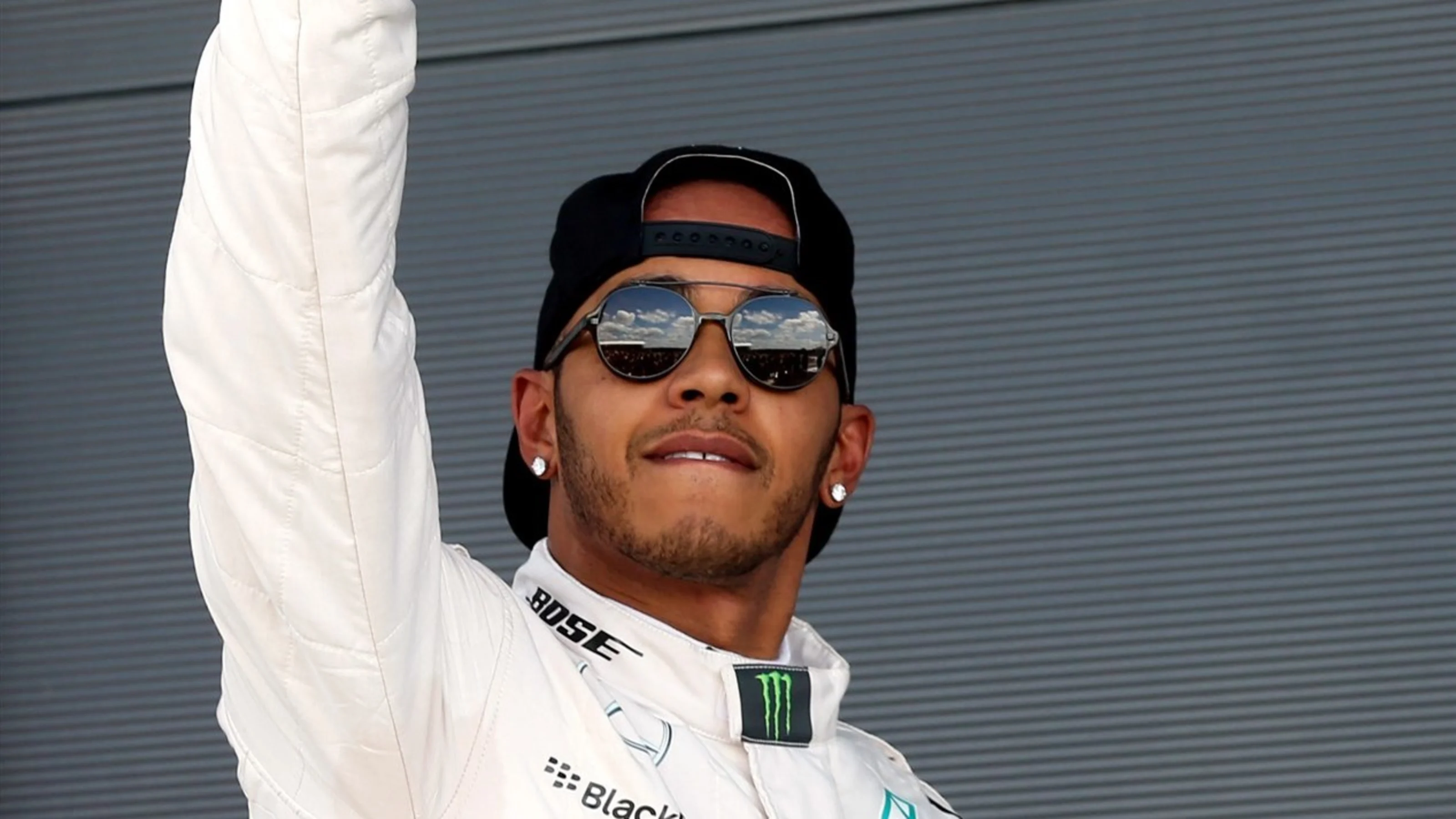 Pole sitter Lewis Hamilton (GBR) Mercedes AMG F1 celebrates in parc ferme at Formula One World