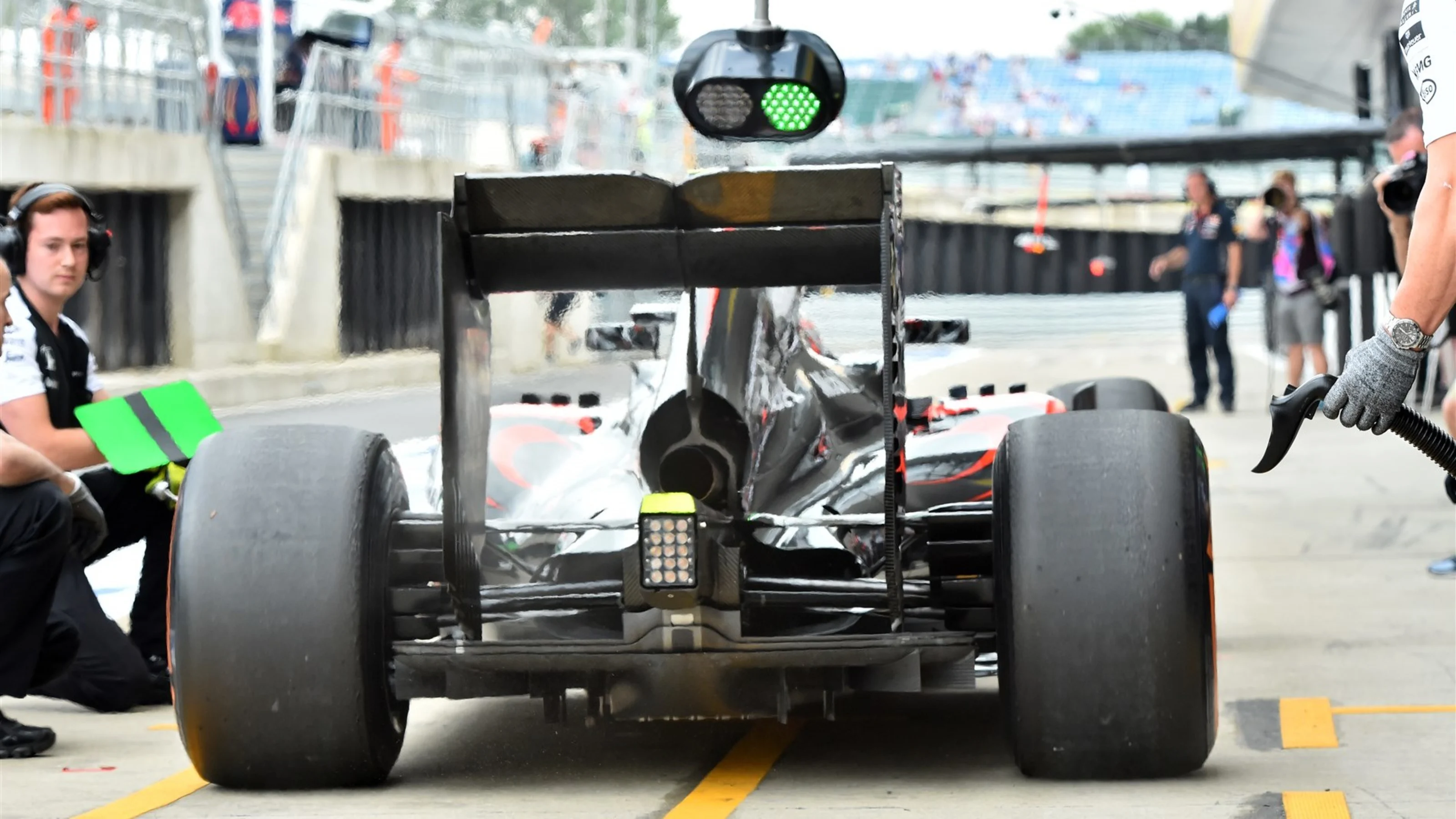 Jenson Button (GBR) McLaren MP4-30 rear at Formula One World Championship, Rd9, British Grand Prix,