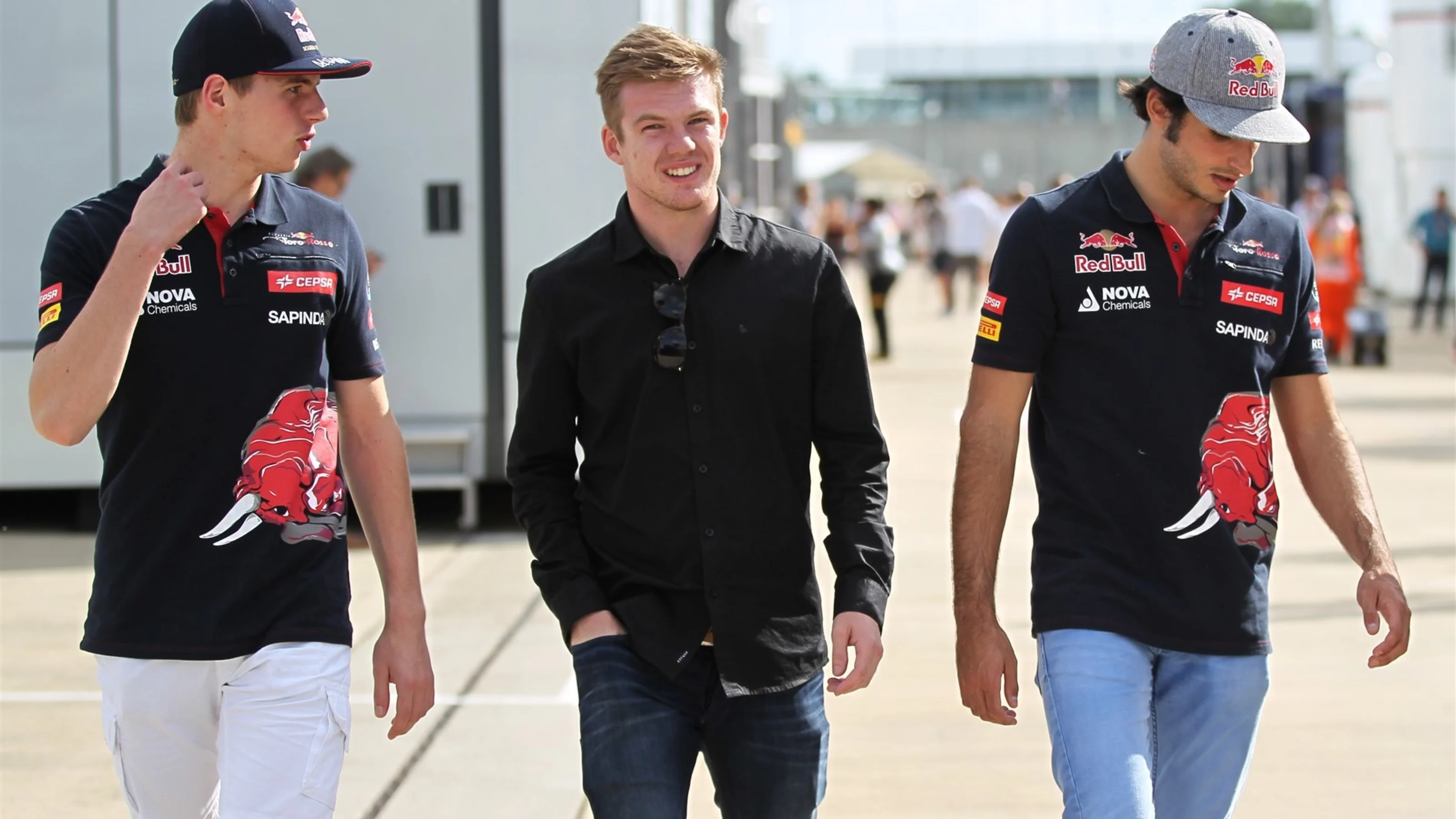 Max Verstappen (NDL) Scuderia Toro Rosso and Carlos Sainz jr (ESP) Scuderia Toro Rosso at Formula