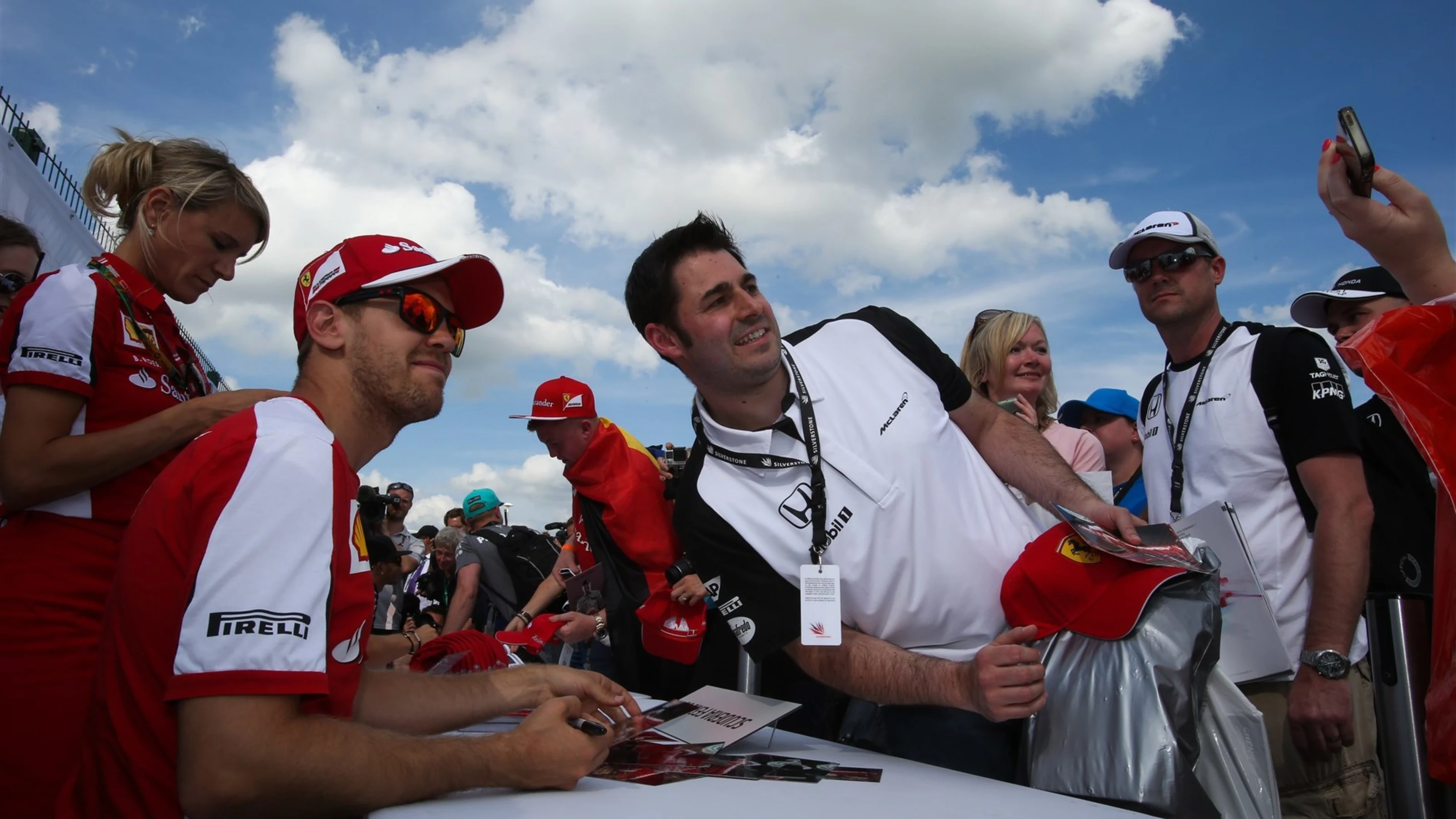 Sebastian Vettel (GER) Ferrari poses for a selfie at Formula One World Championship, Rd9, British
