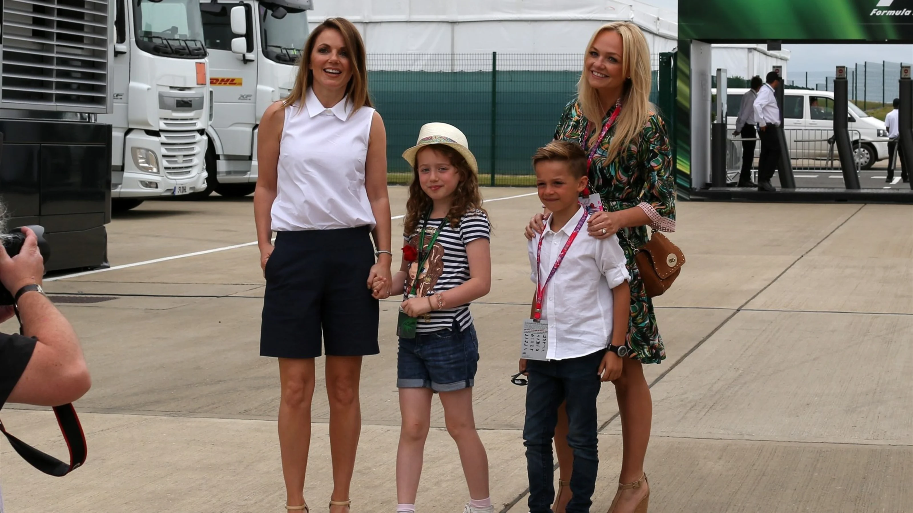 Geri Halliwell (GBR) and her daughter Bluebell with Emma Bunton (GBR) and son at Formula One World
