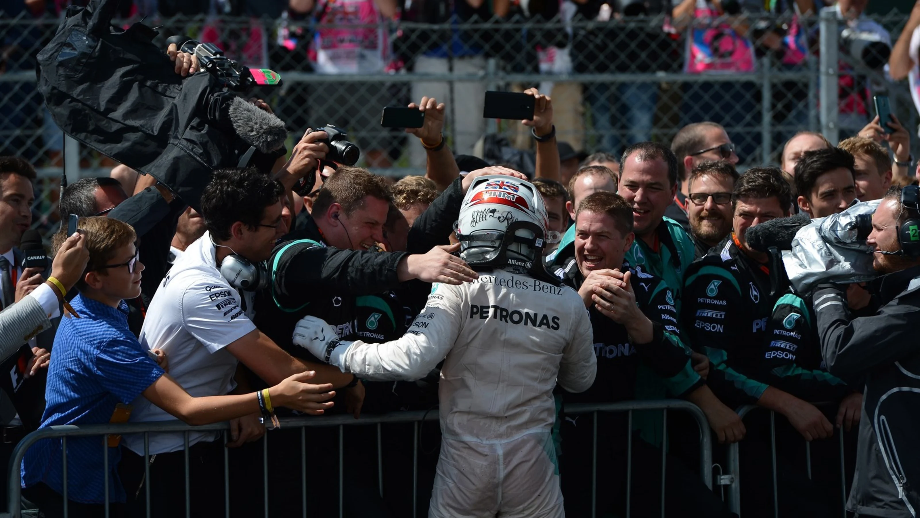 Lewis Hamilton (GBR) Mercedes AMG F1 celebrates in Parc Ferme at Formula One World Championship,