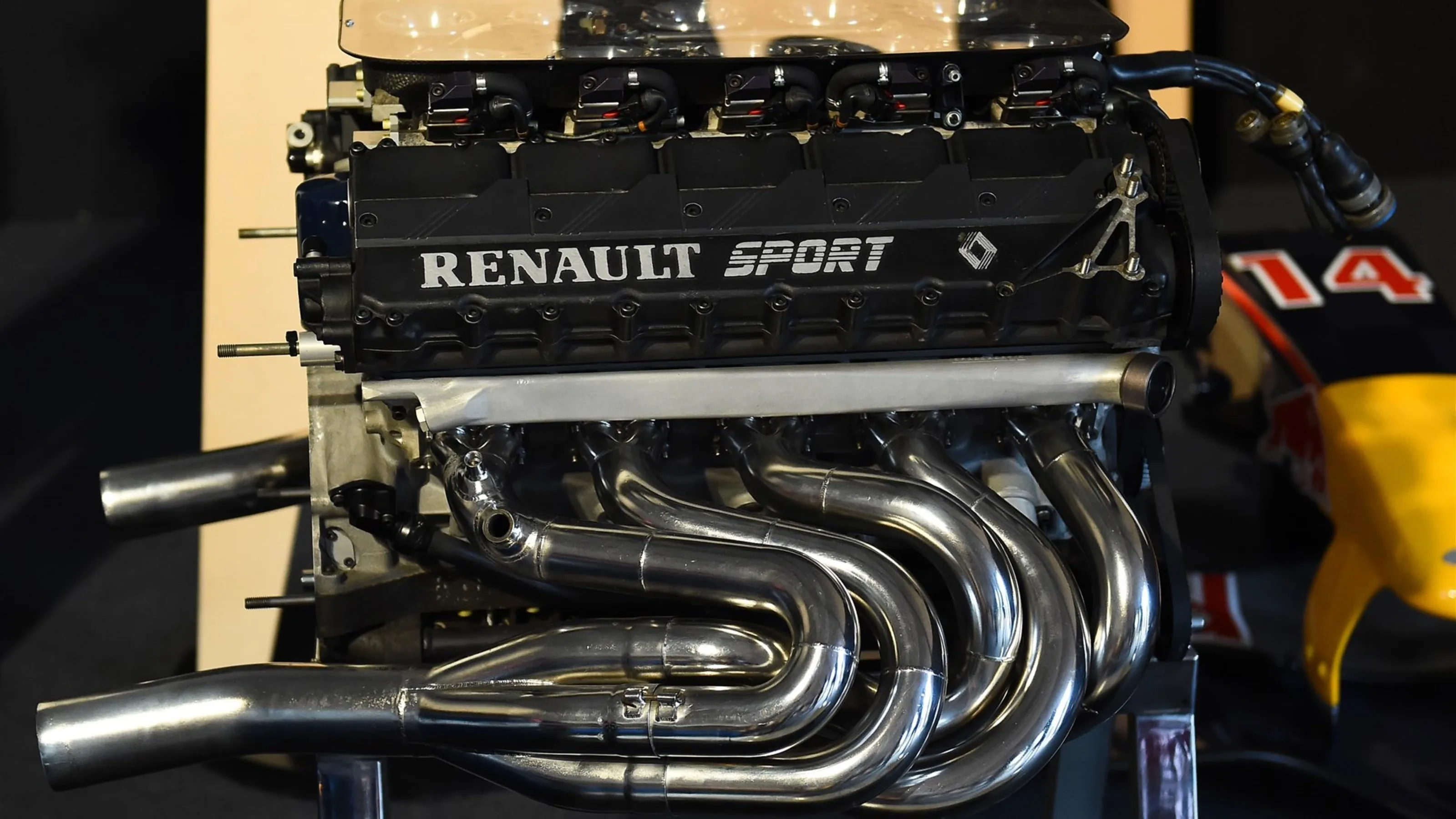Renault V10 engine at the 65 Years of F1 Exhibition at Formula One World Championship, Rd9, British