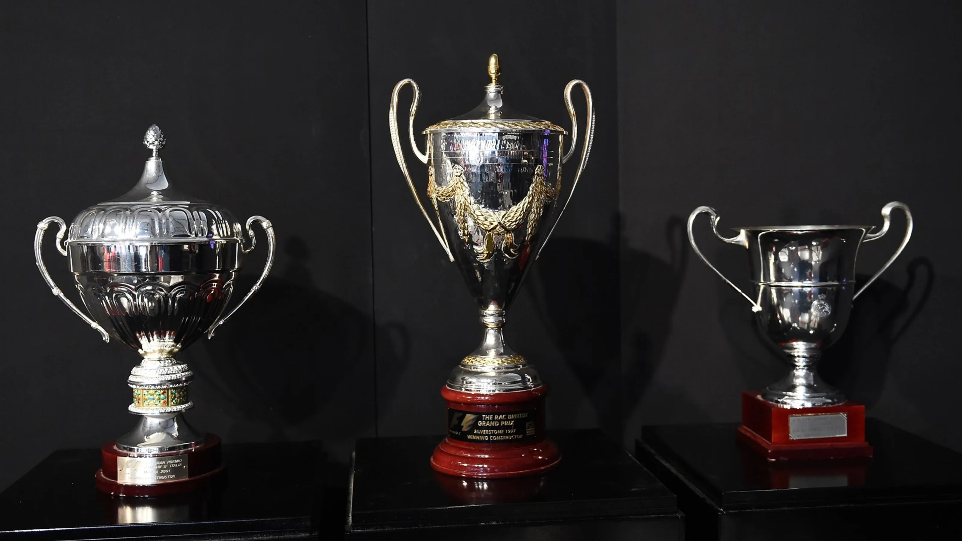 Trophies at the 65 Years of F1 Exhibition at Formula One World Championship, Rd9, British Grand