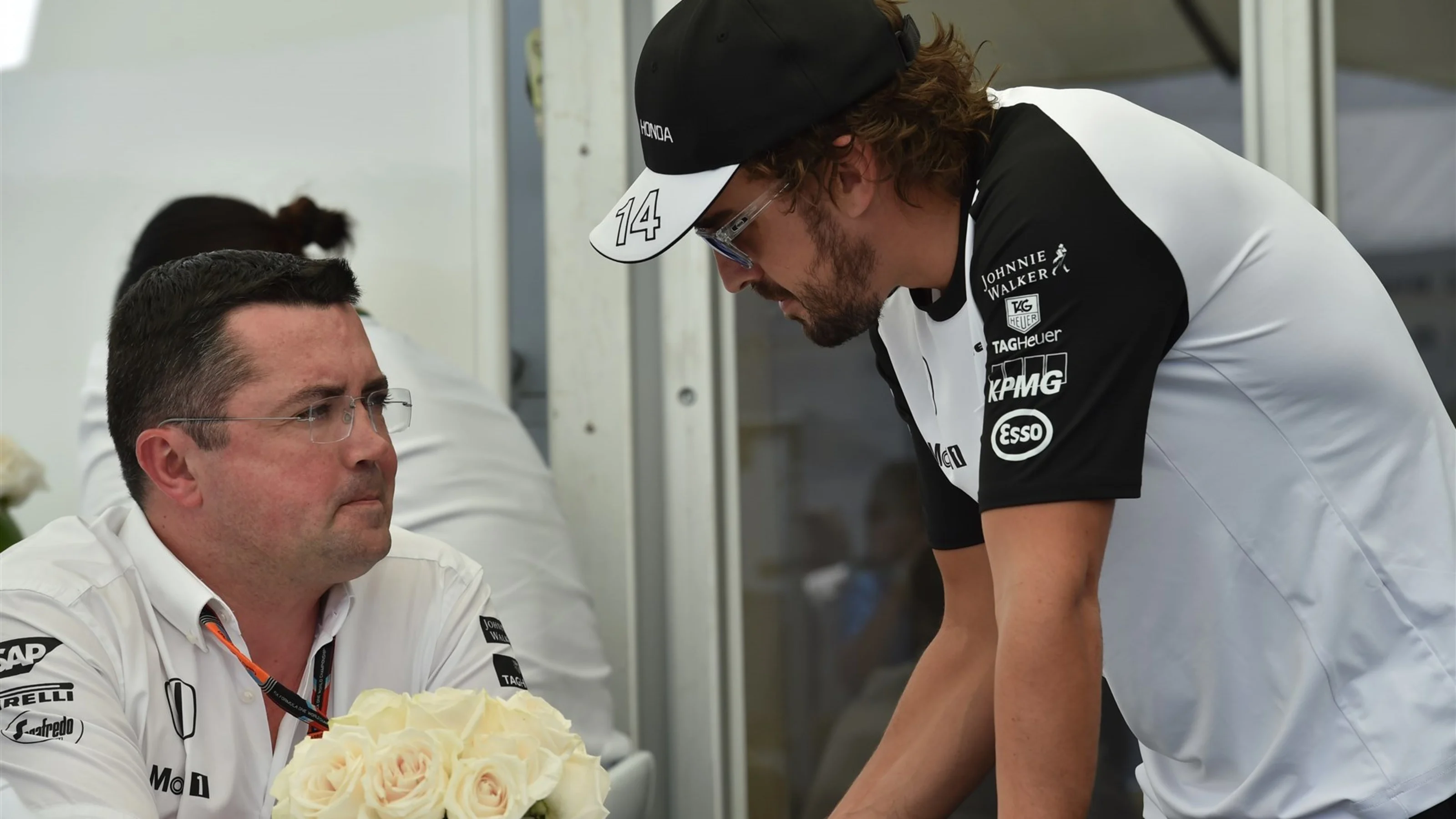 Eric Boullier (FRA) McLaren Racing Director  and Fernando Alonso (ESP) McLaren at Formula One World