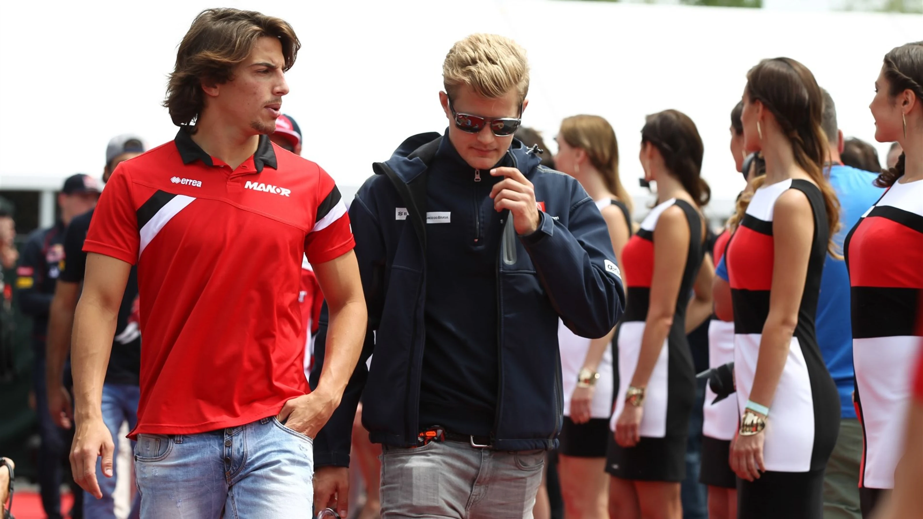 Roberto Merhi (ESP) Manor GP and Marcus Ericsson (SWE) Sauber on the drivers parade at Formula One