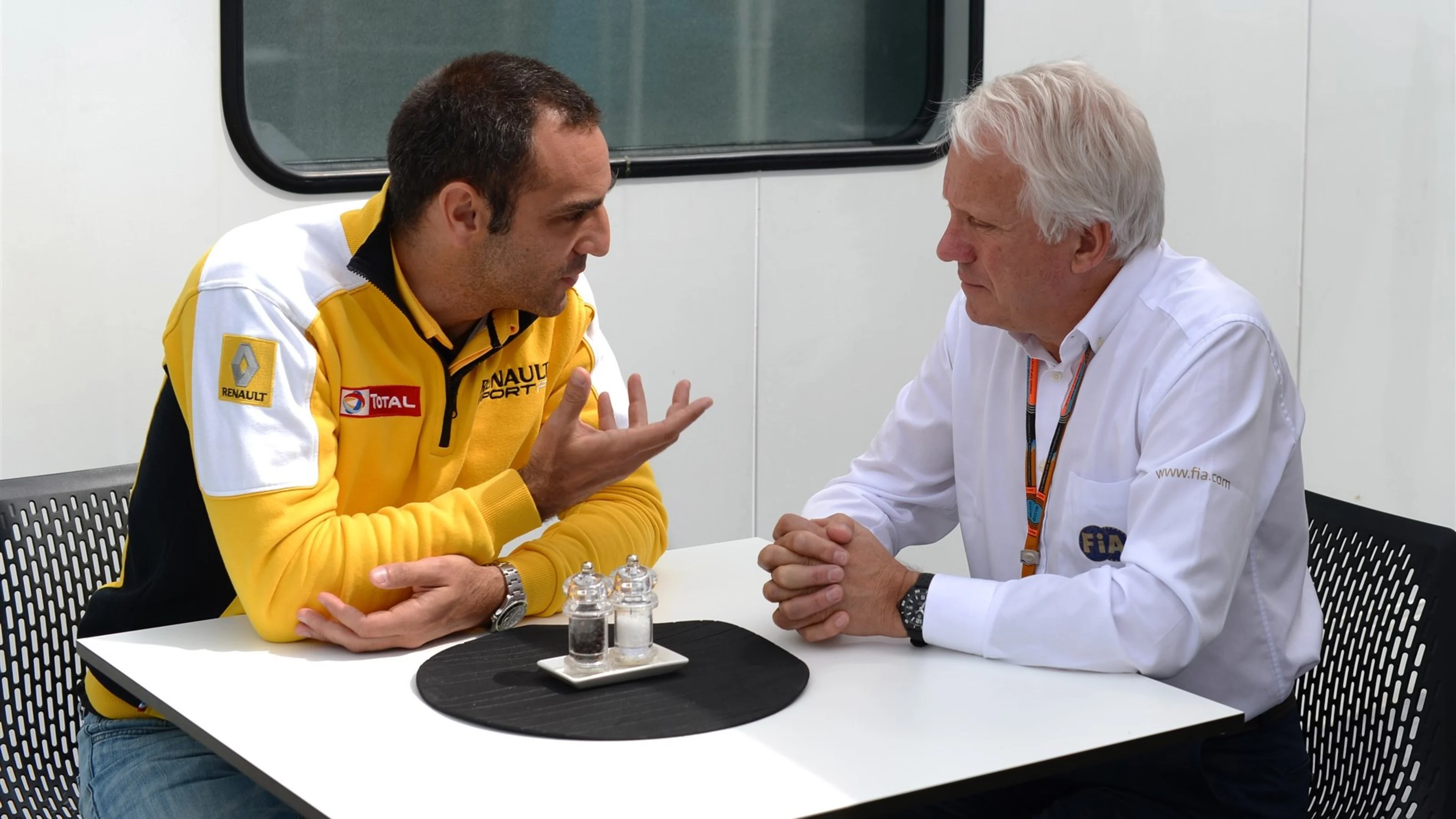 Cyril Abiteboul (FRA) Renault Sport and Bernie Ecclestone (GBR) CEO Formula One Group (FOM) at
