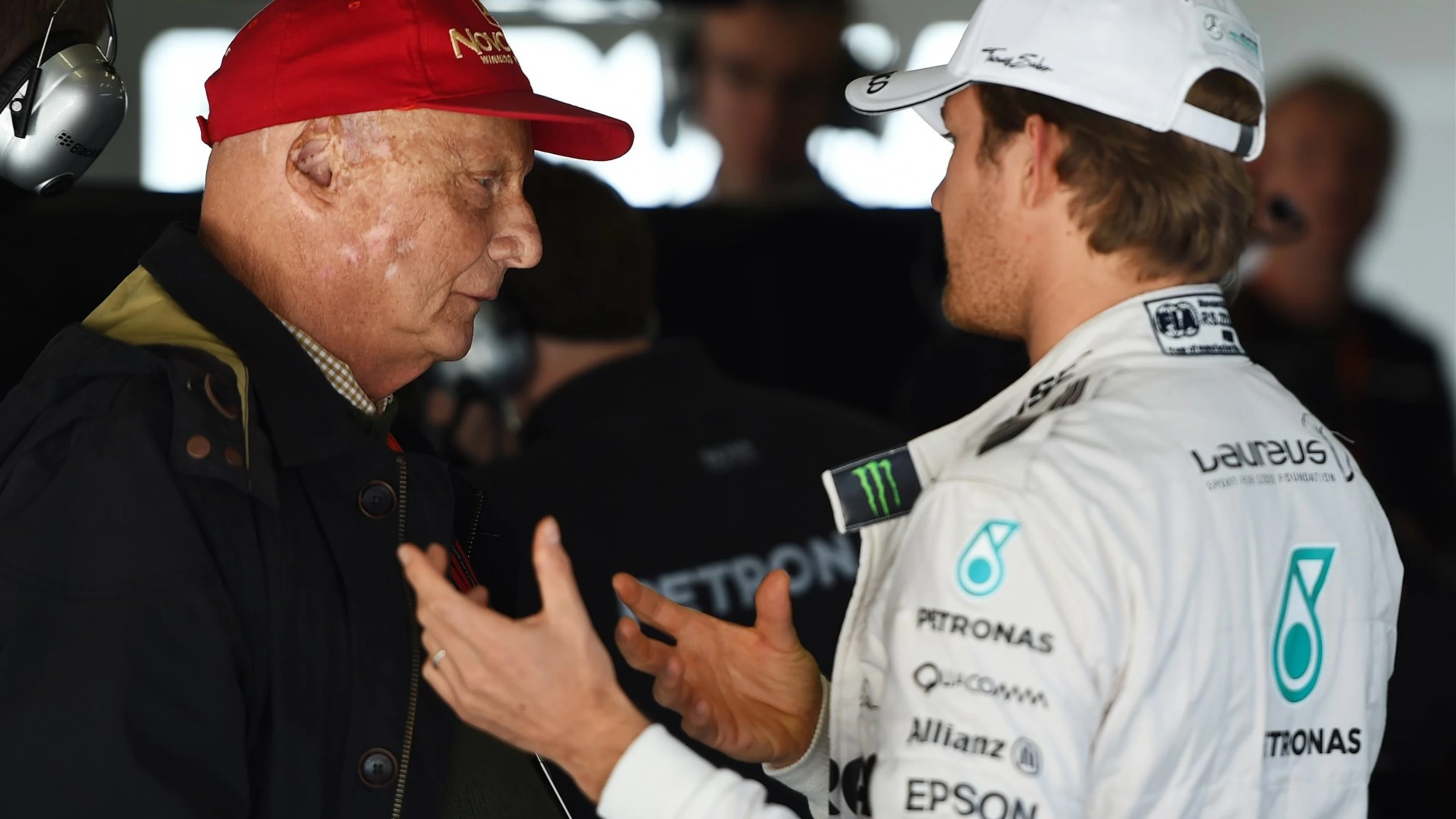 Niki Lauda (AUT) Mercedes AMG F1 Non-Executive Chairman and Nico Rosberg (GER) Mercedes AMG F1 at