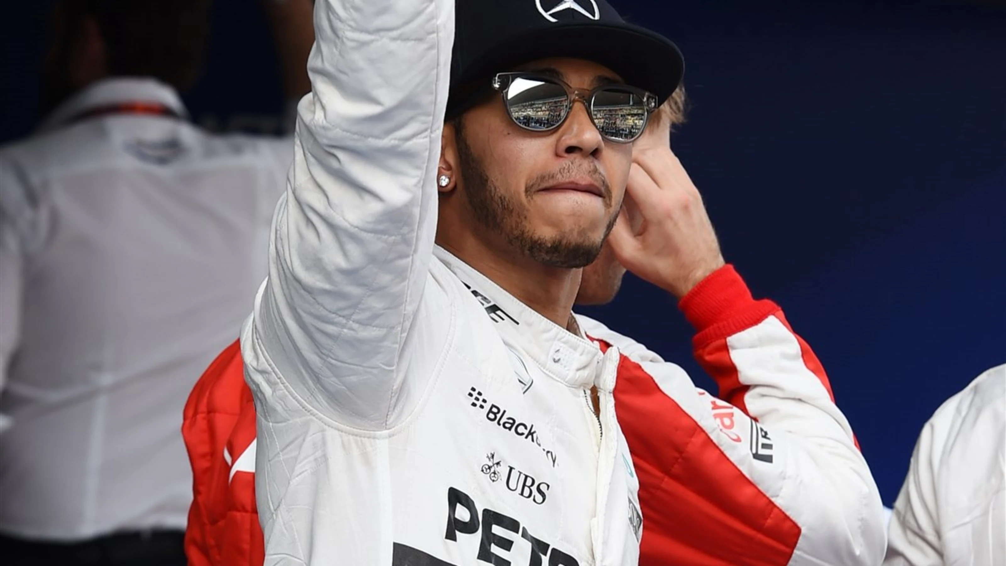 Pole sitter Lewis Hamilton (GBR) Mercedes AMG F1 celebrates in parc ferme at Formula One World
