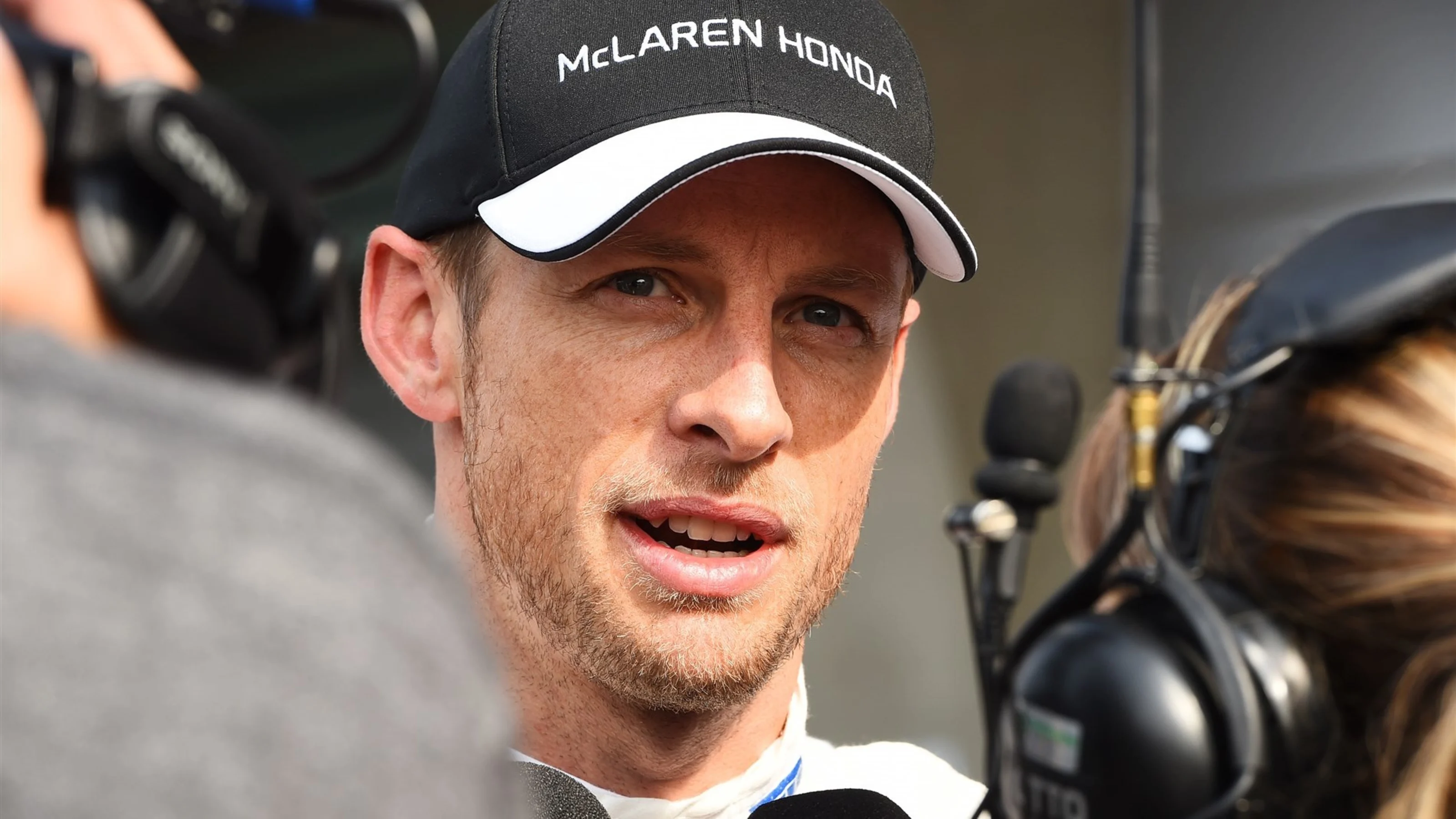 Jenson Button (GBR) McLaren talks to the media at Formula One World Championship, Rd3, Chinese