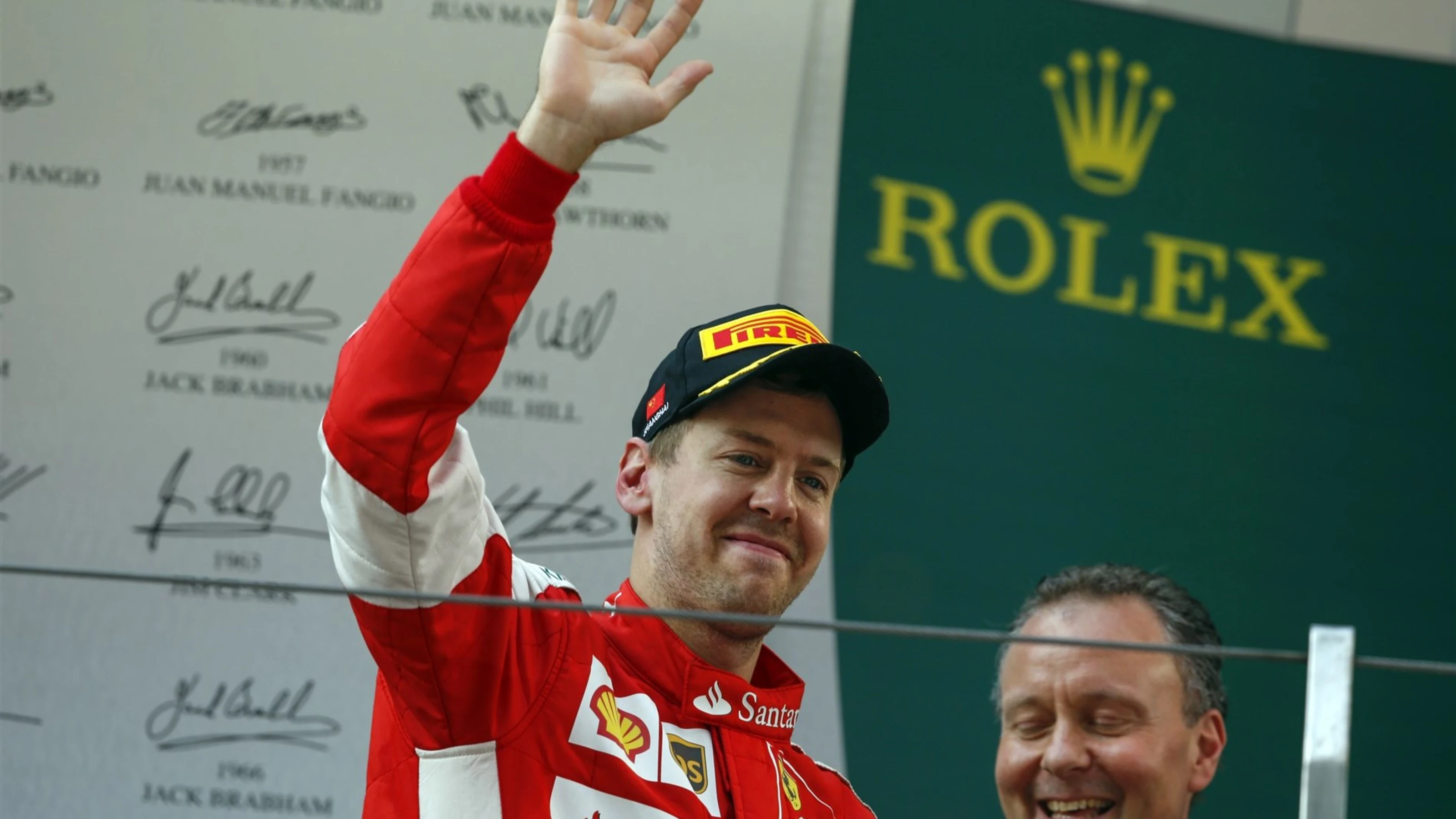 Sebastian Vettel (GER) Ferrari on the podium at Formula One World Championship, Rd3, Chinese Grand