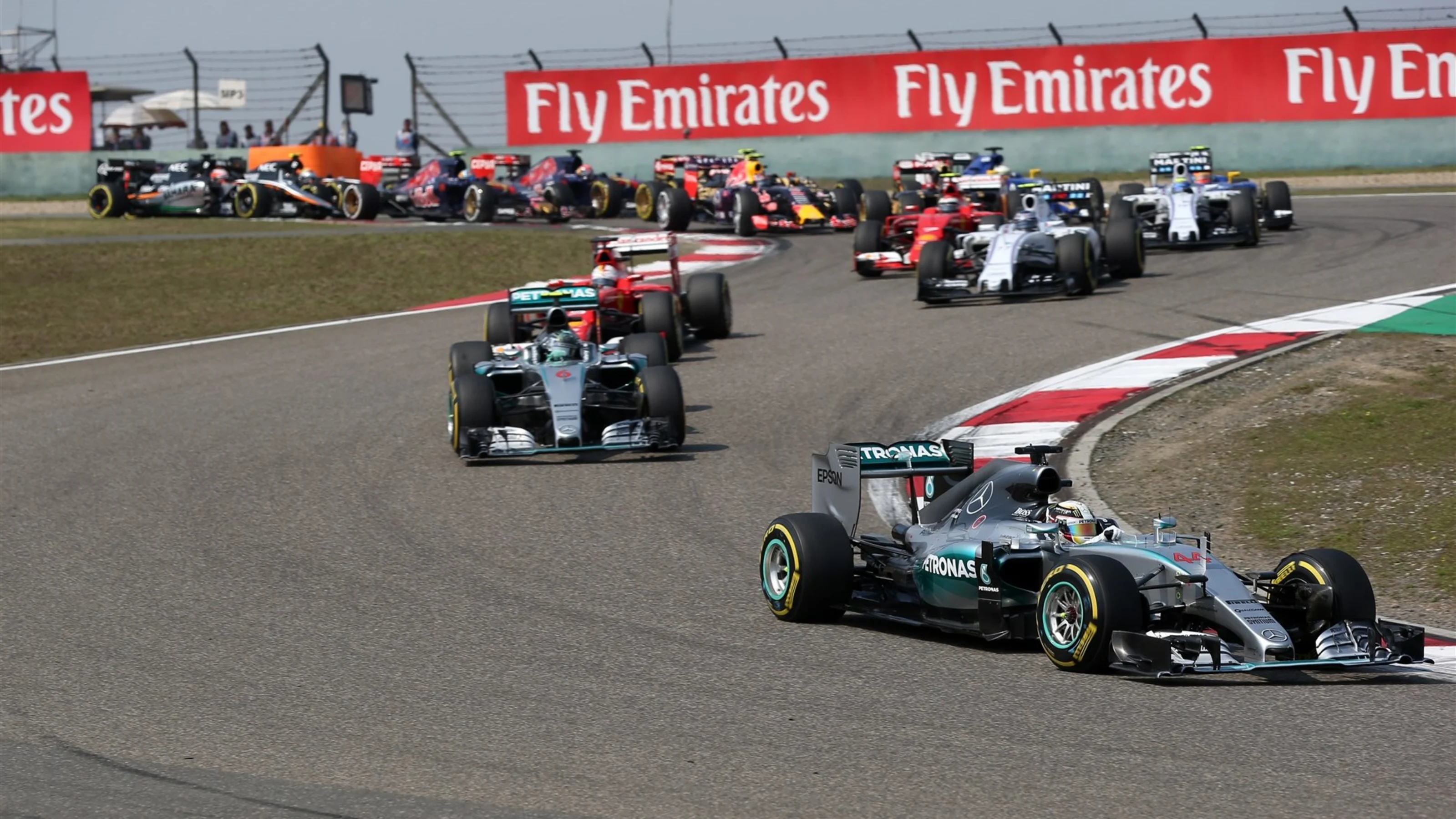 Lewis Hamilton (GBR) Mercedes AMG F1 W06 leads at the start of the race at Formula One World