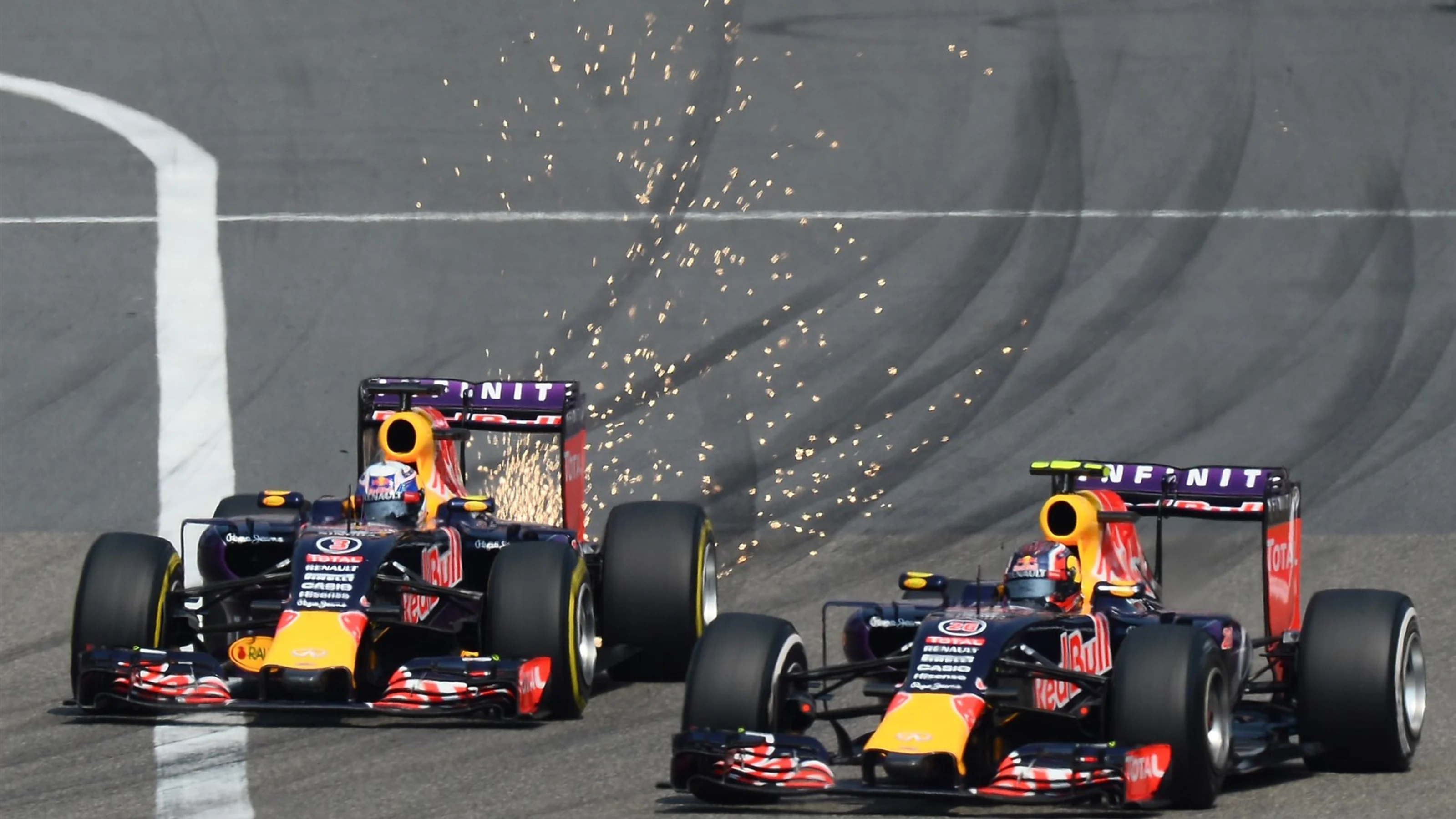 Daniel Ricciardo (AUS) Red Bull Racing RB11 and Daniil Kvyat (RUS) Red Bull Racing RB11 at Formula