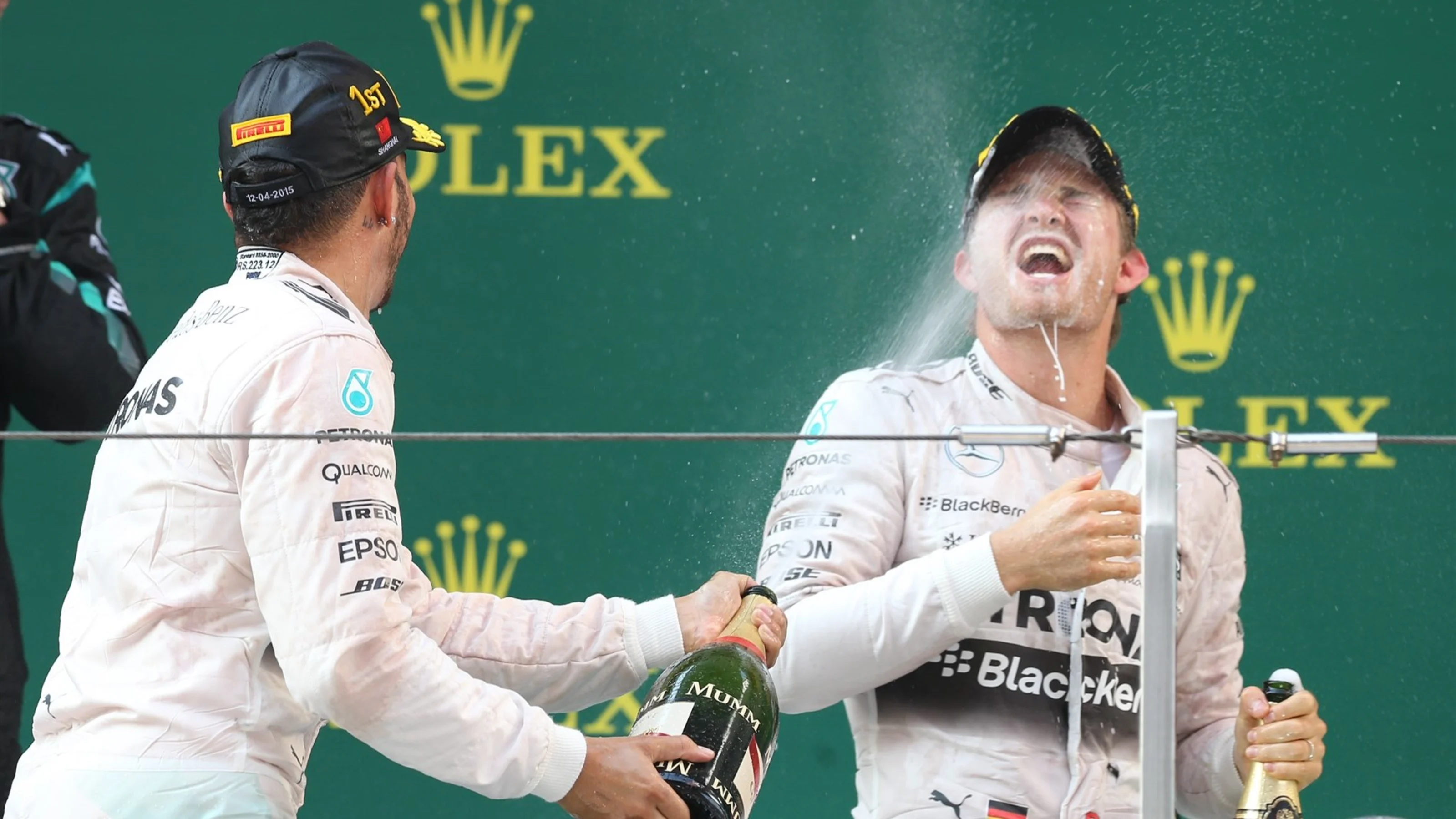 Race winner Lewis Hamilton (GBR) Mercedes AMG F1 celebrates with Nico Rosberg (GER) Mercedes AMG F1
