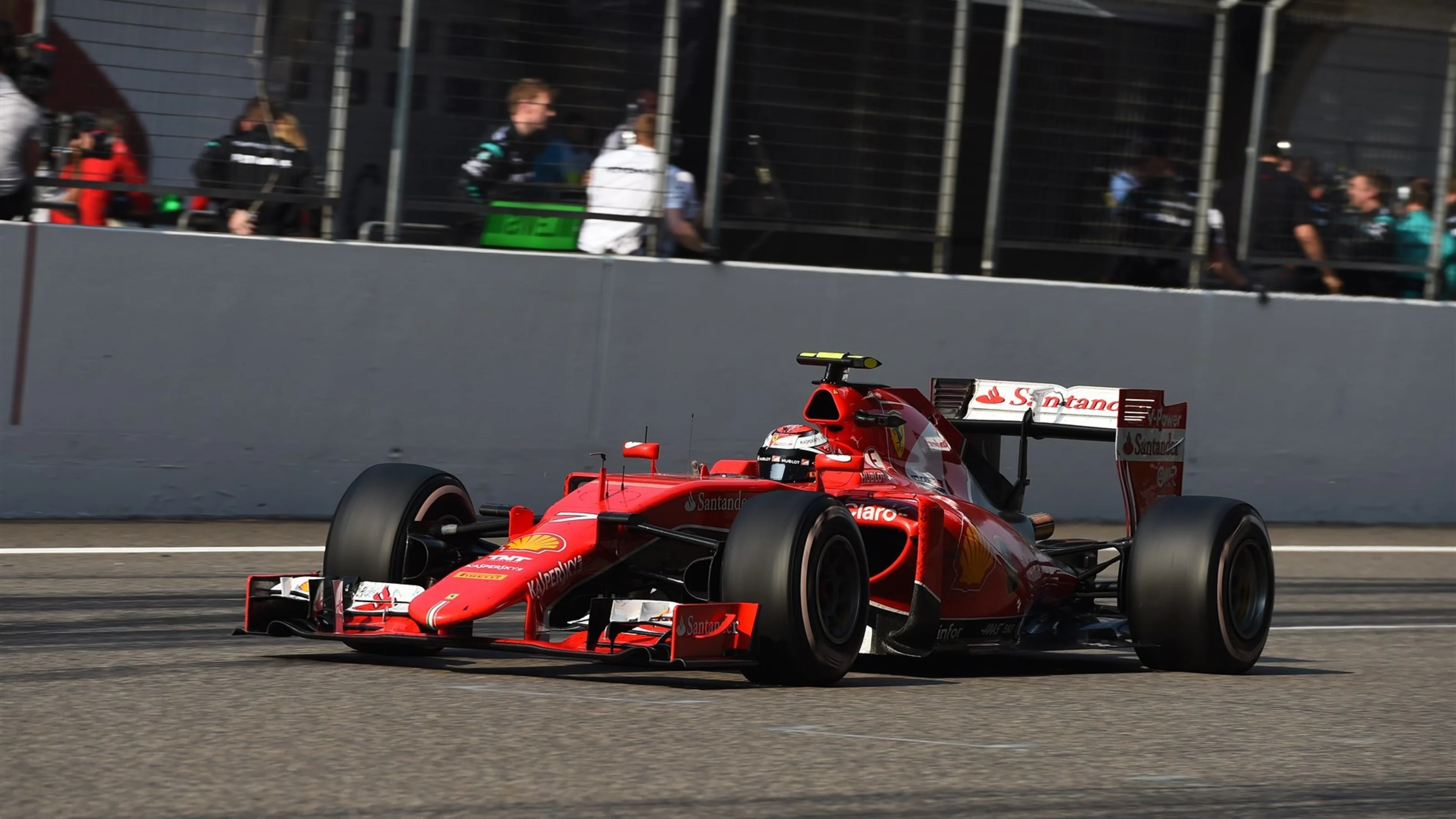 Kimi Raikkonen (FIN) Ferrari SF15-T crosses the finish line at Formula One World Championship, Rd3,