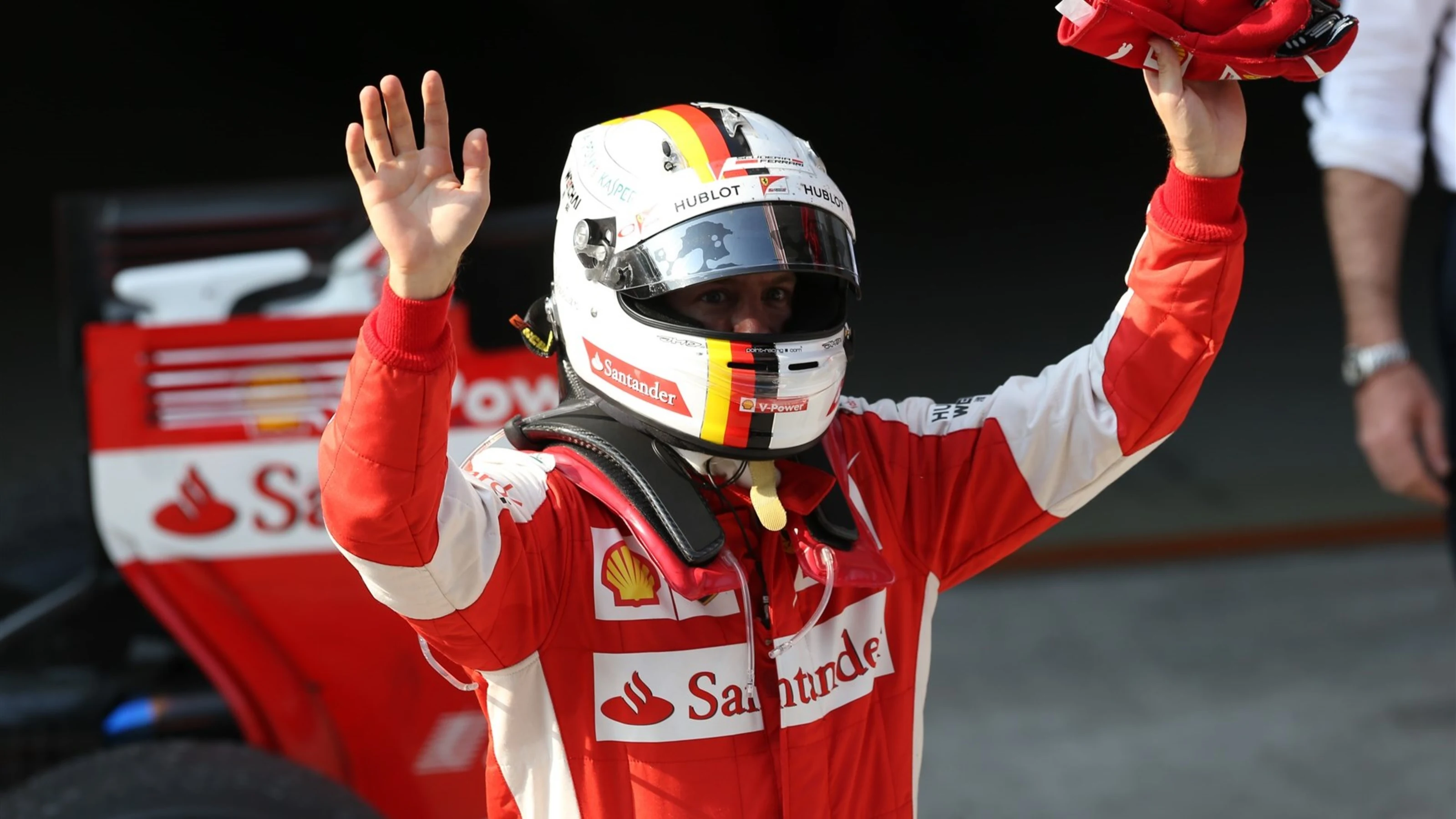 Sebastian Vettel (GER) Ferrari celebrates in parc ferme at Formula One World Championship, Rd3,
