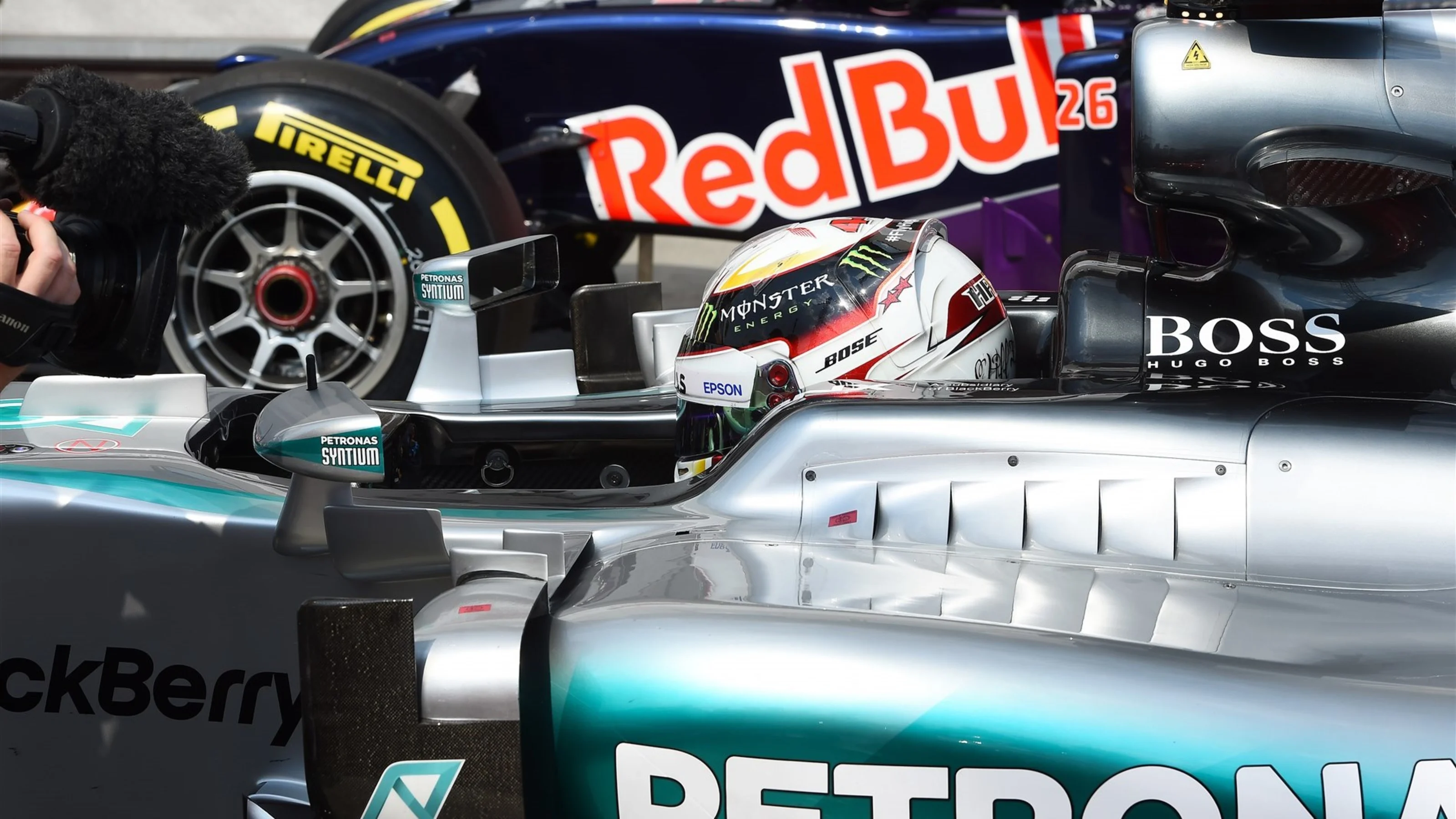 Lewis Hamilton (GBR) Mercedes AMG F1 W06 in parc ferme at Formula One World Championship, Rd10,