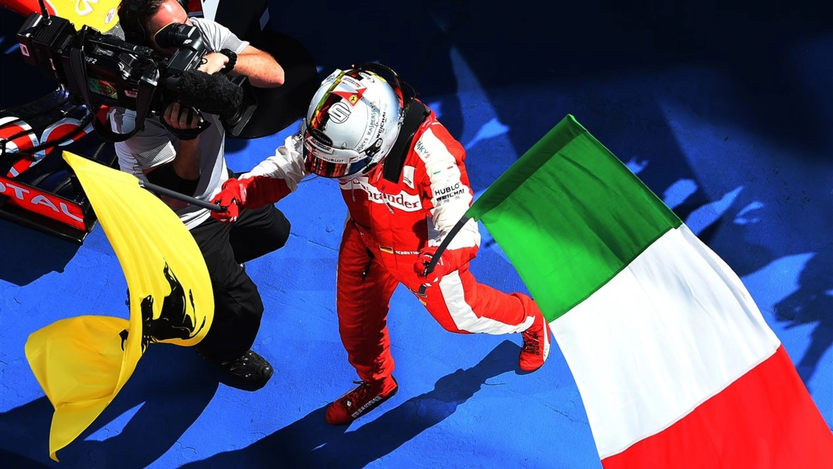 Race winner Sebastian Vettel (GER) Ferrari celebrates in parc ferme at Formula One World