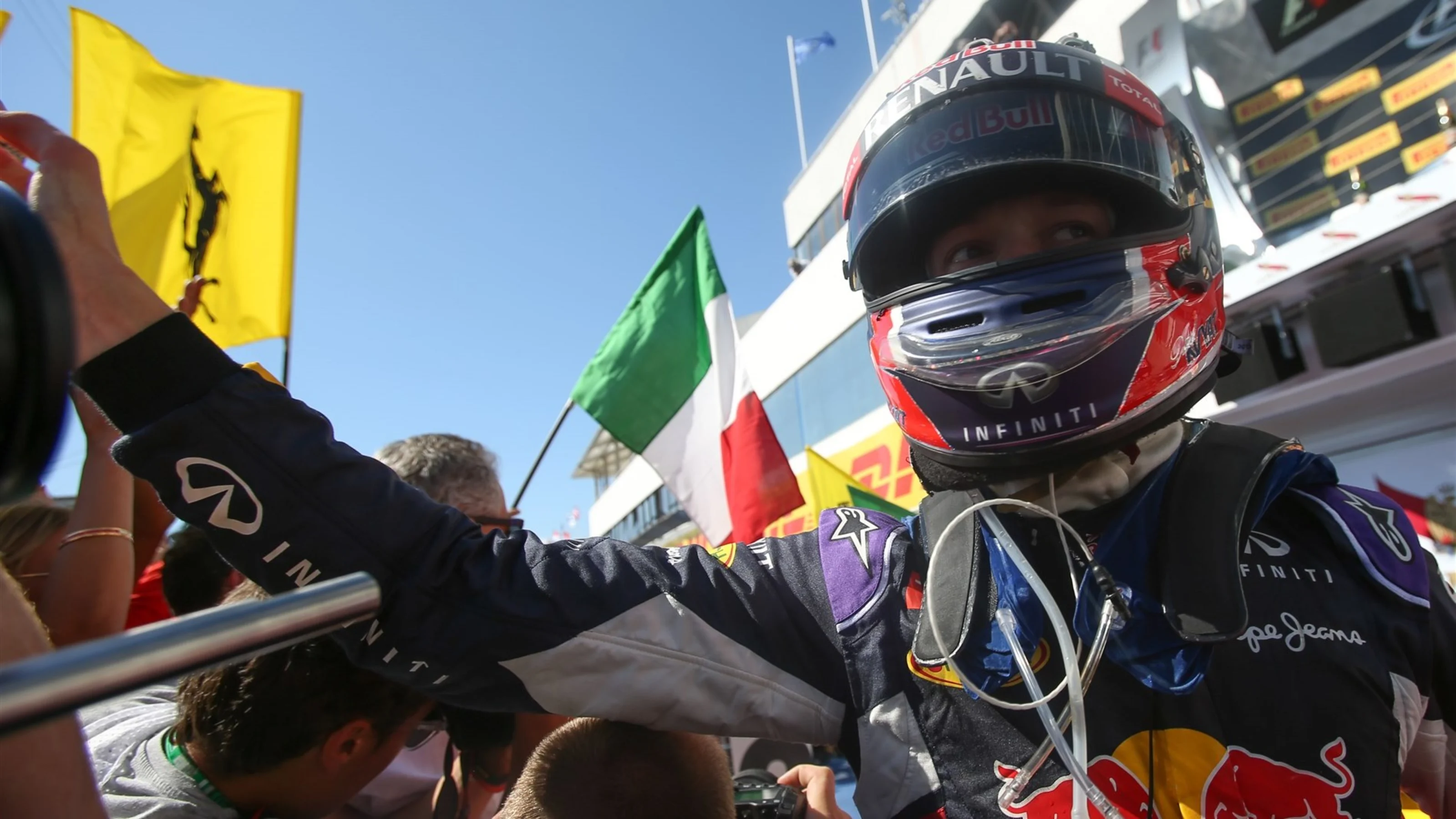 Daniil Kyvat (RUS) Red Bull Racing celebrates in parc ferme at Formula One World Championship,