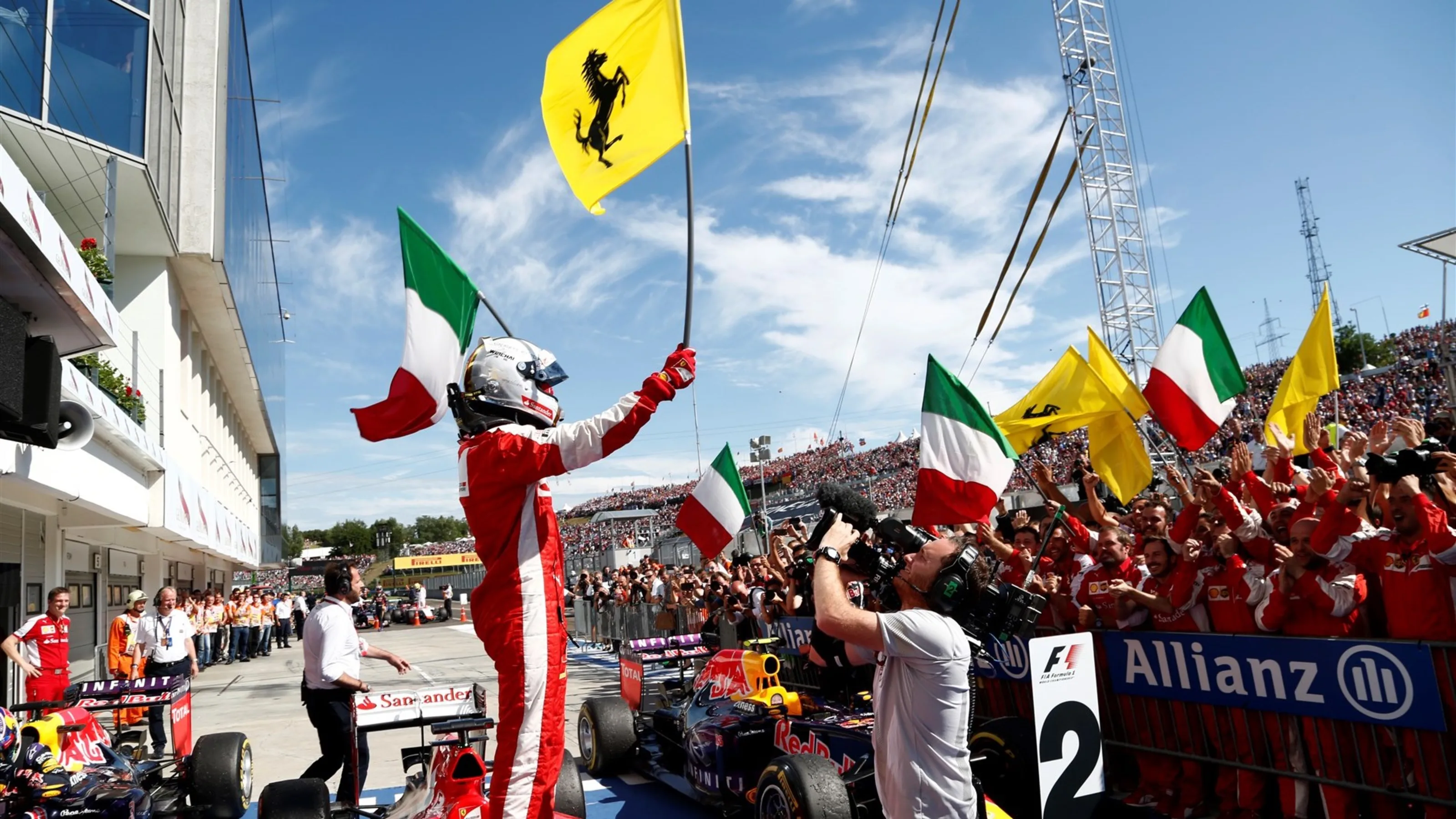Race winner Sebastian Vettel (GER) Ferrari celebrates in parc ferme at Formula One World