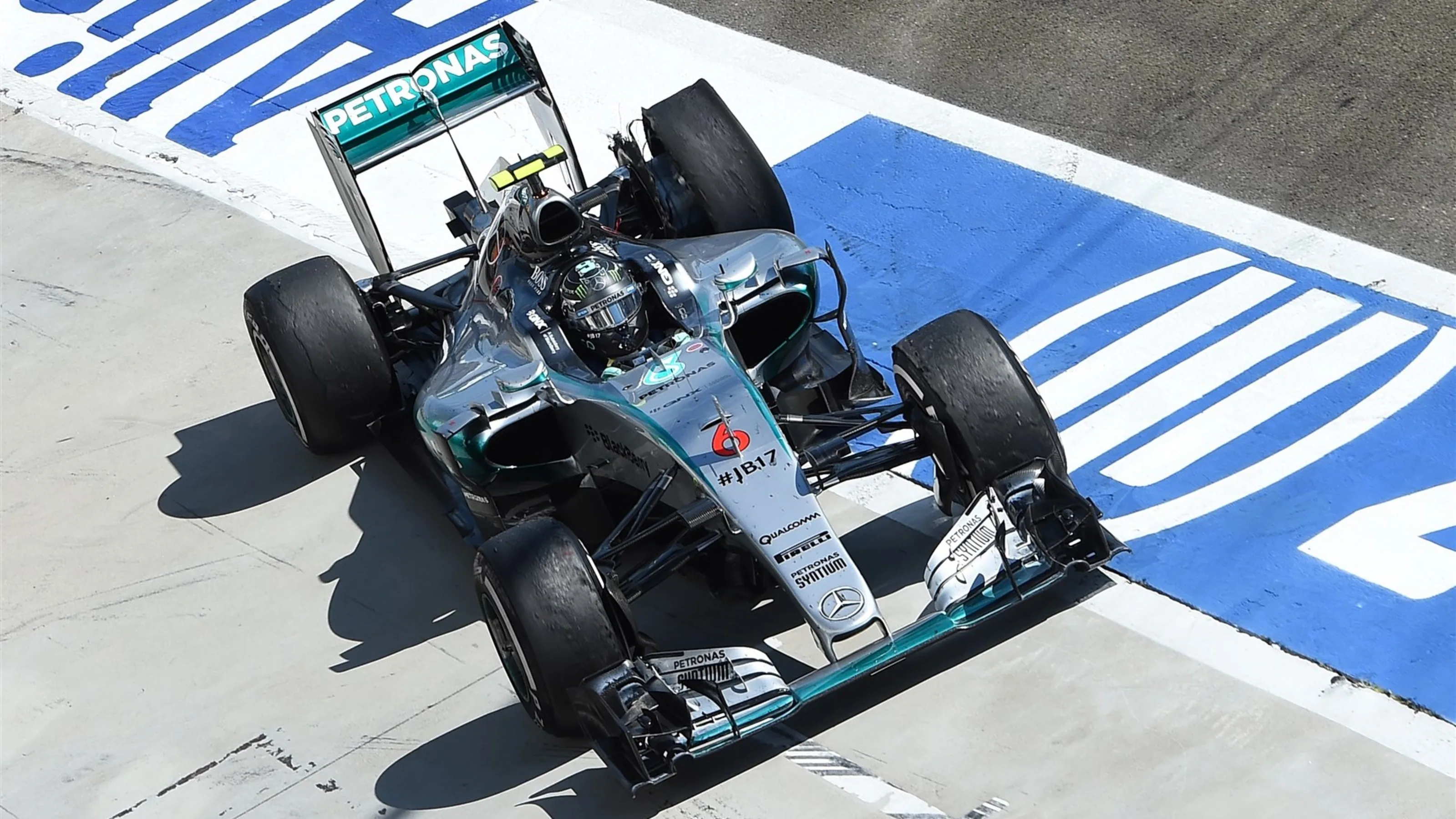 Nico Rosberg (GER) Mercedes AMG F1 W06 with rear puncture at Formula One World Championship, Rd10,