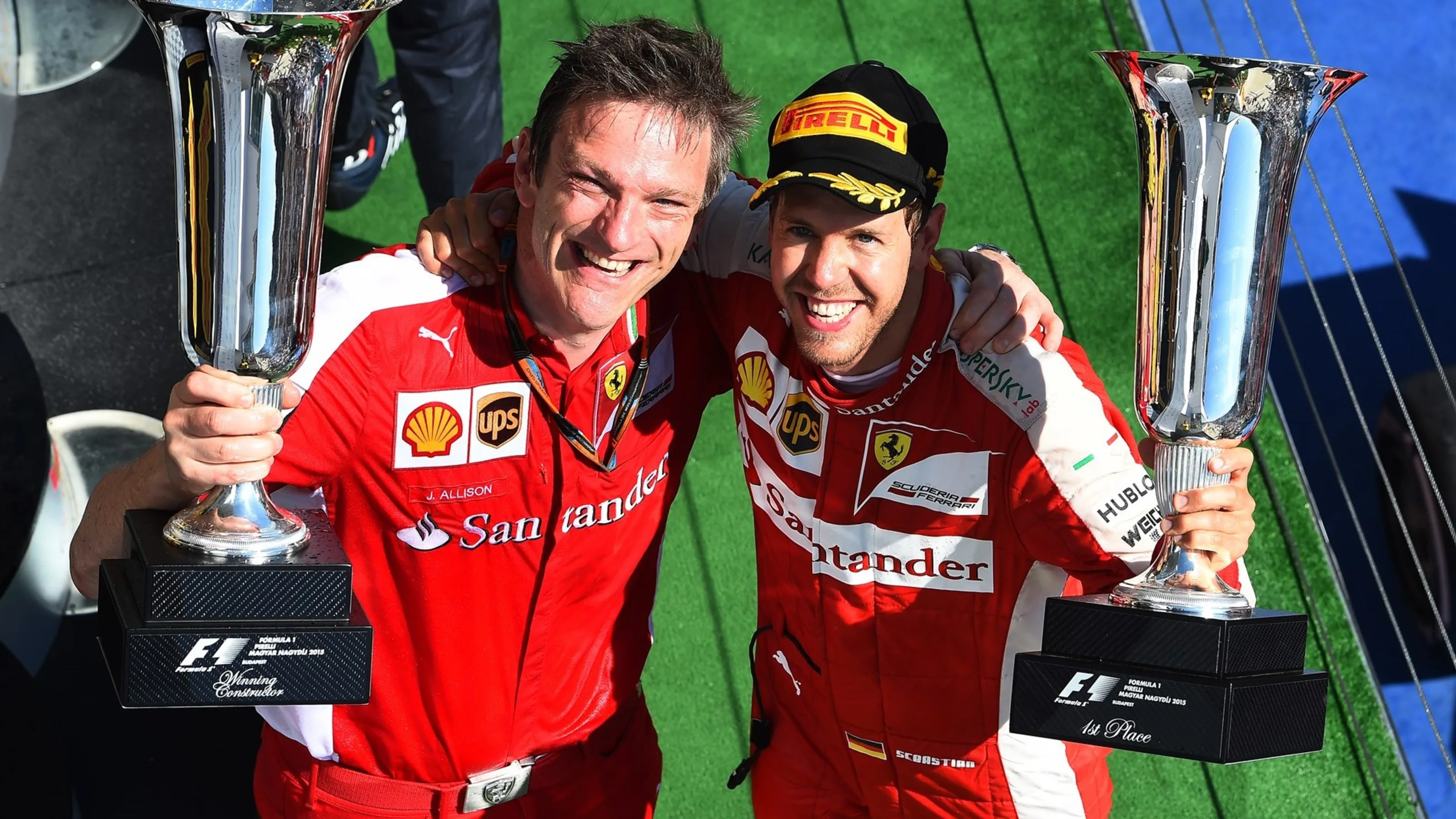 Race winner Sebastian Vettel (GER) Ferrari and James Allison (GBR) Ferrari Chassis Technical