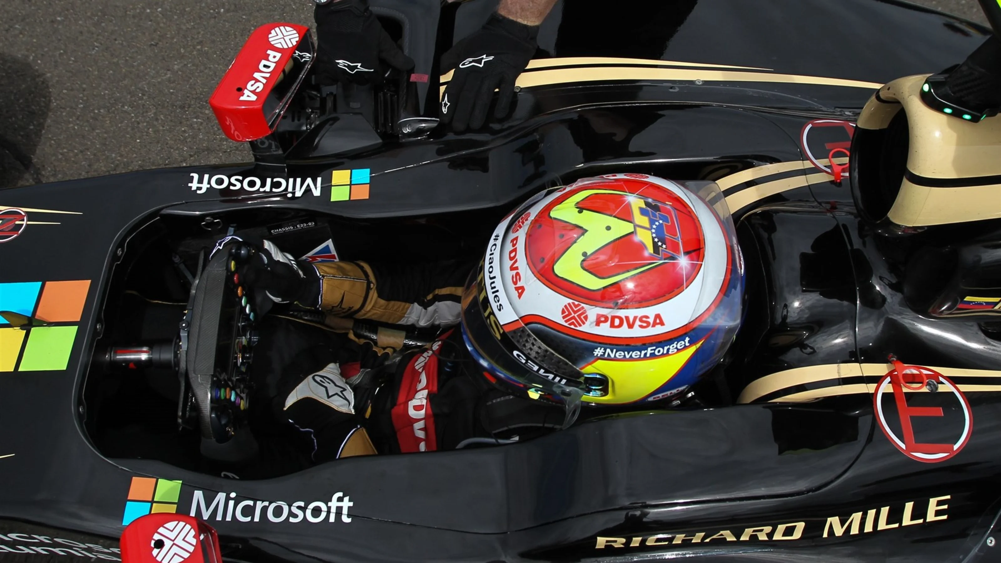 Pastor Maldonado (VEN) Lotus E23 Hybrid on the grid at Formula One World Championship, Rd10,