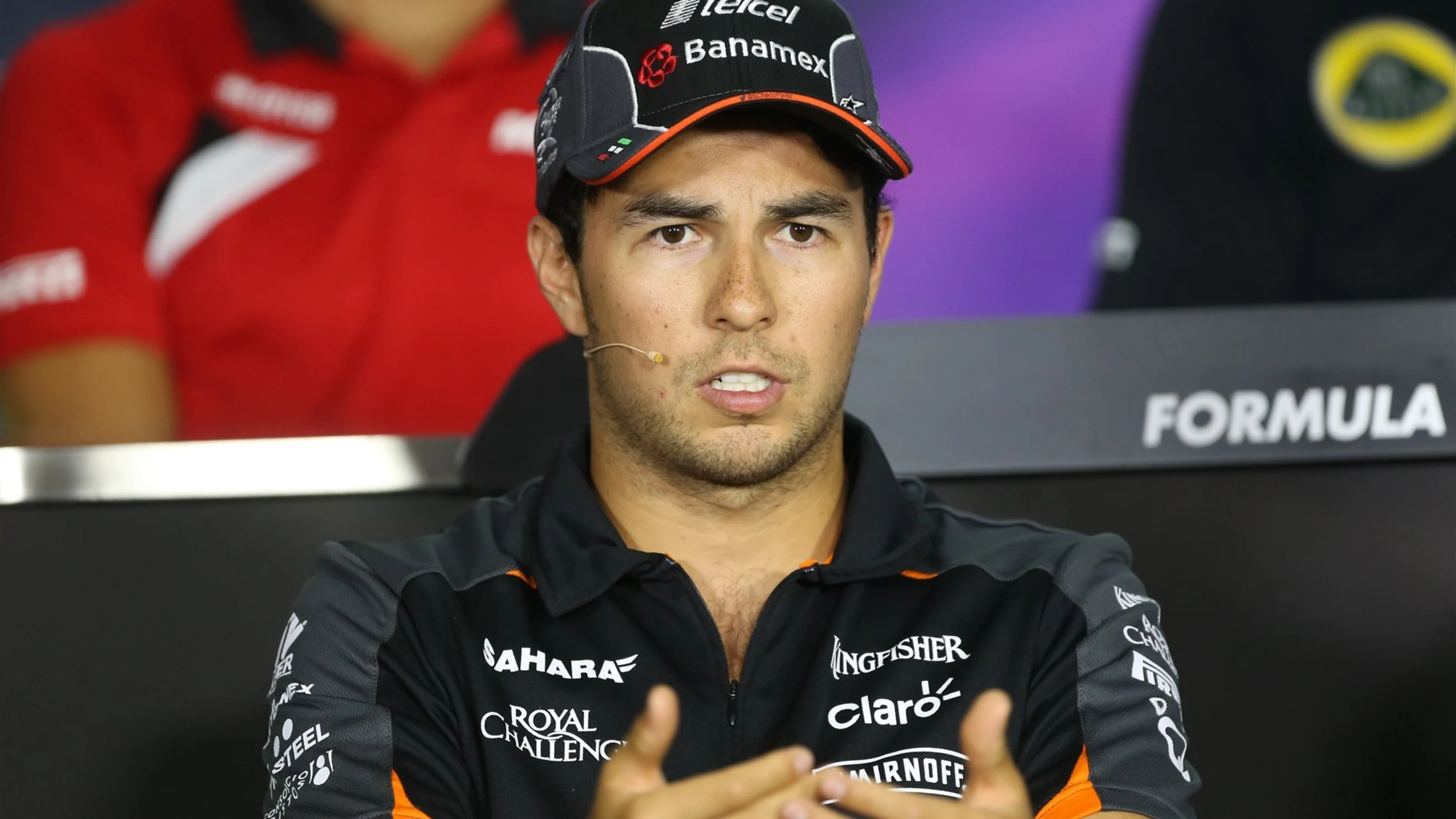 Sergio Perez (MEX) Force India in the press conference at Formula One World Championship, Rd10,