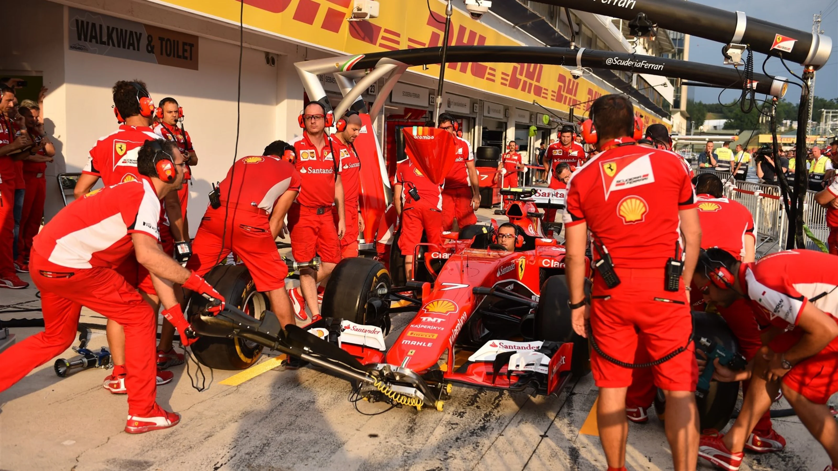Ferrari pit stop practice at Formula One World Championship, Rd10, Hungarian Grand Prix,