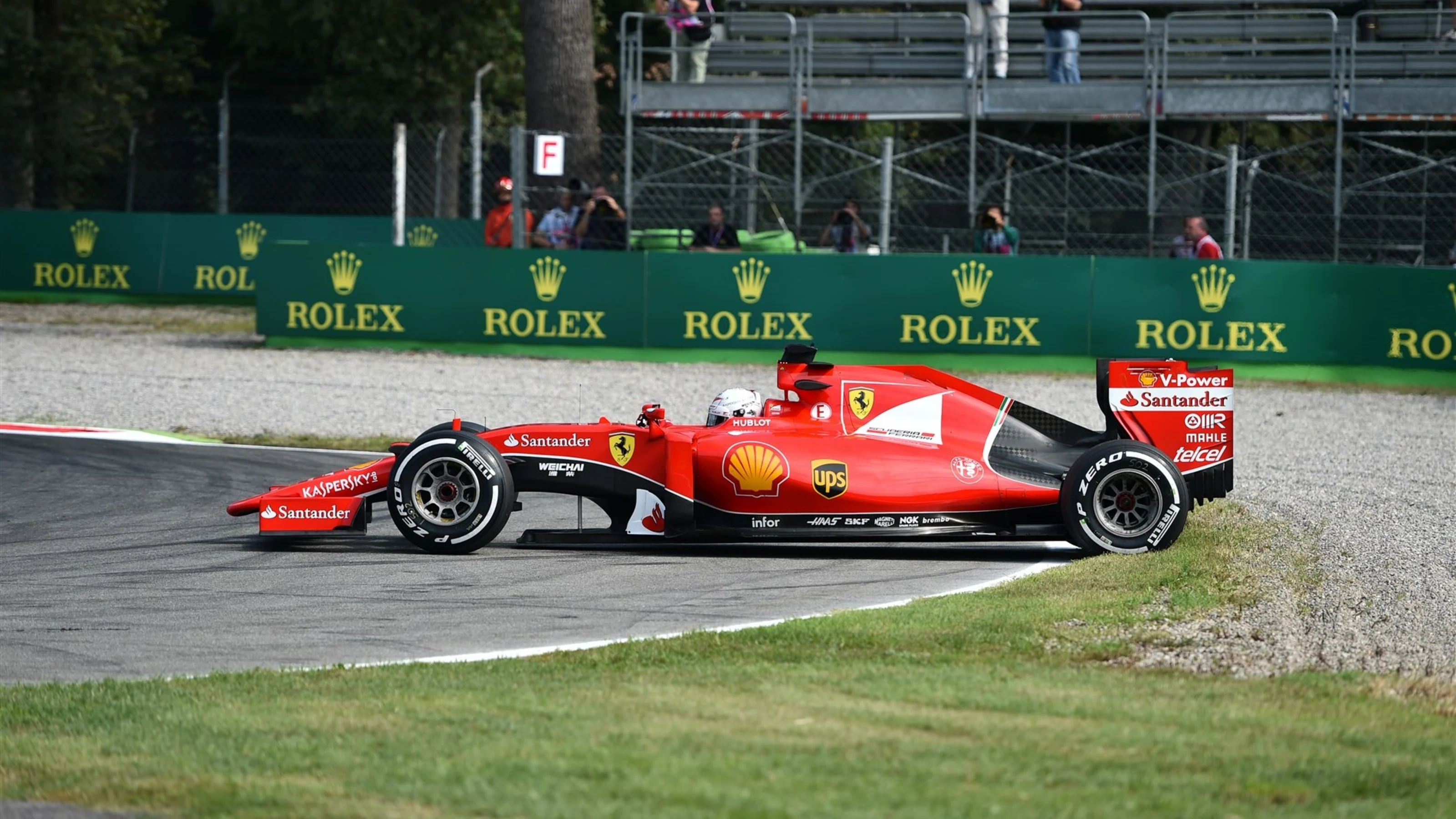 Sebastian Vettel (GER) Ferrari SF15-T spins on the track at Formula One World Championship, Rd12,