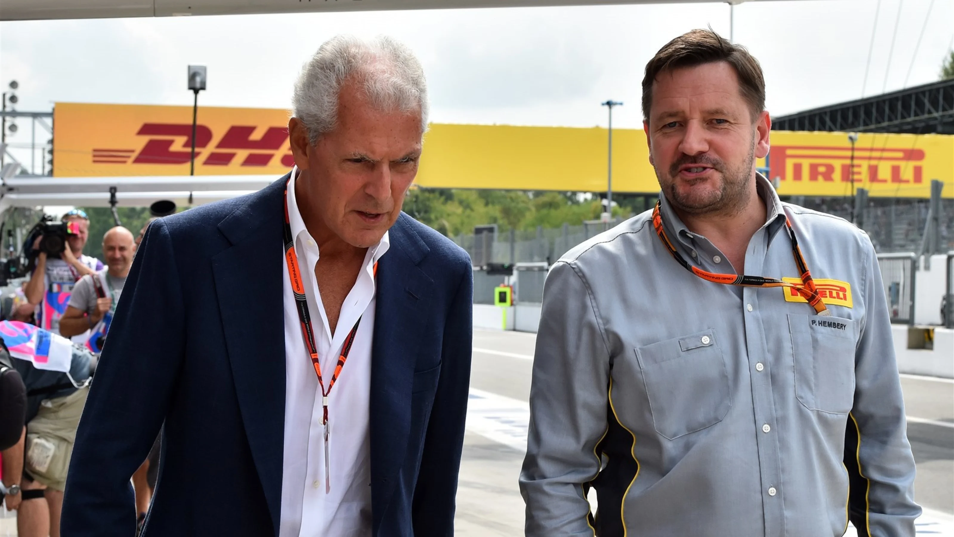 (L to R): Marco Tronchetti Provera (ITA) Pirelli President and Paul Hembery (GBR) Pirelli