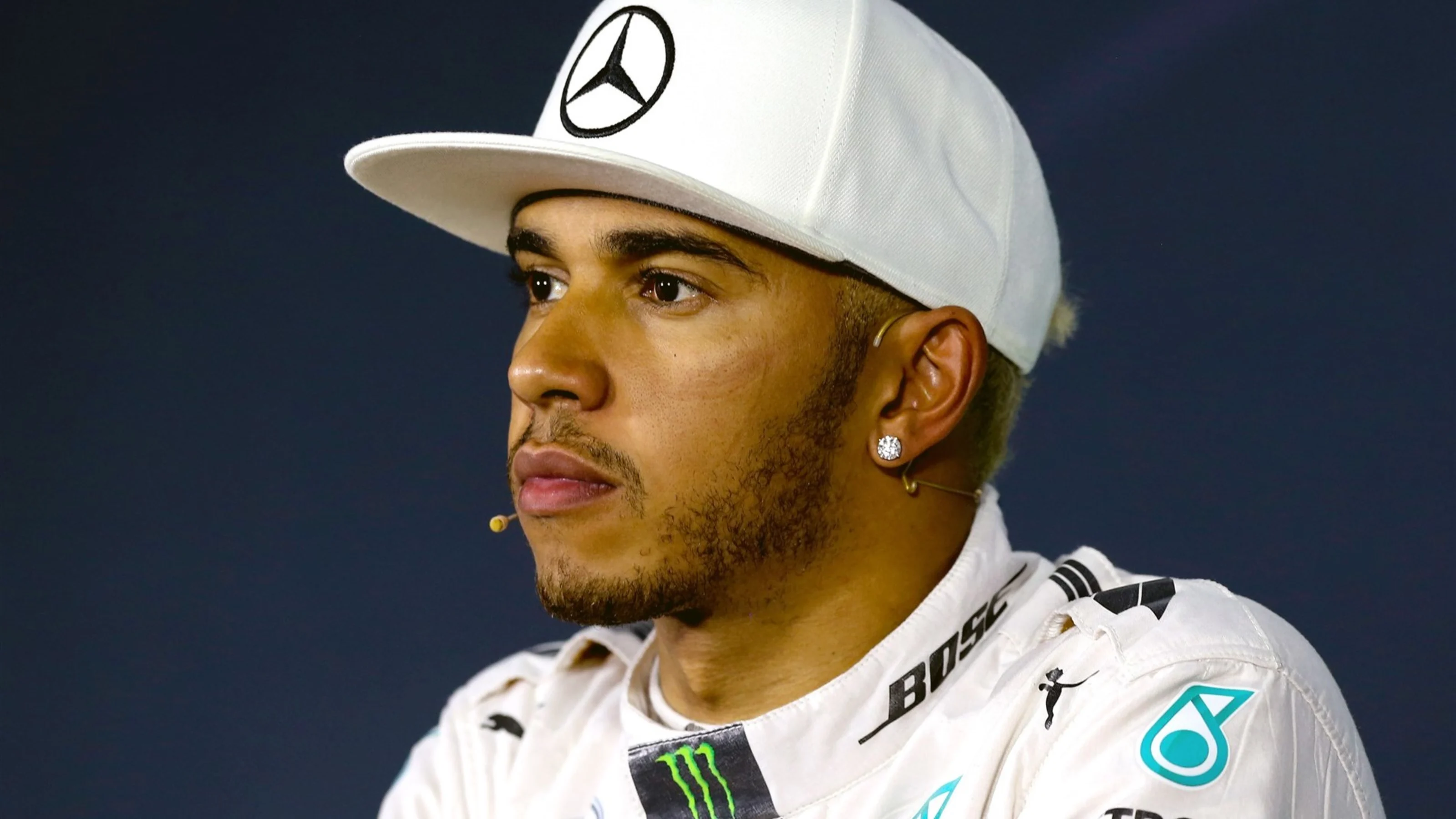 Pole sitter Lewis Hamilton (GBR) Mercedes AMG F1 in the press conference at Formula One World