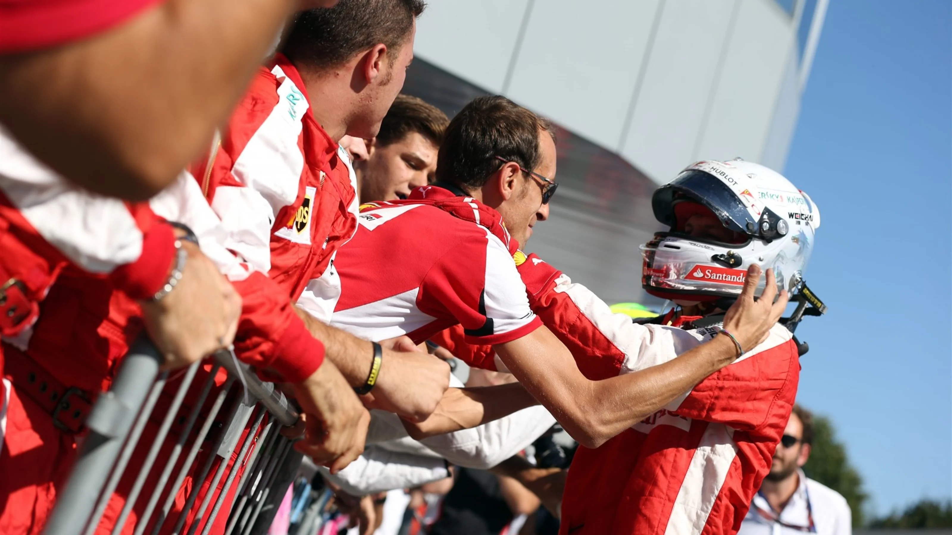 Sebastian Vettel (GER) Ferrari celebrates in parc ferme at Formula One World Championship, Rd12,